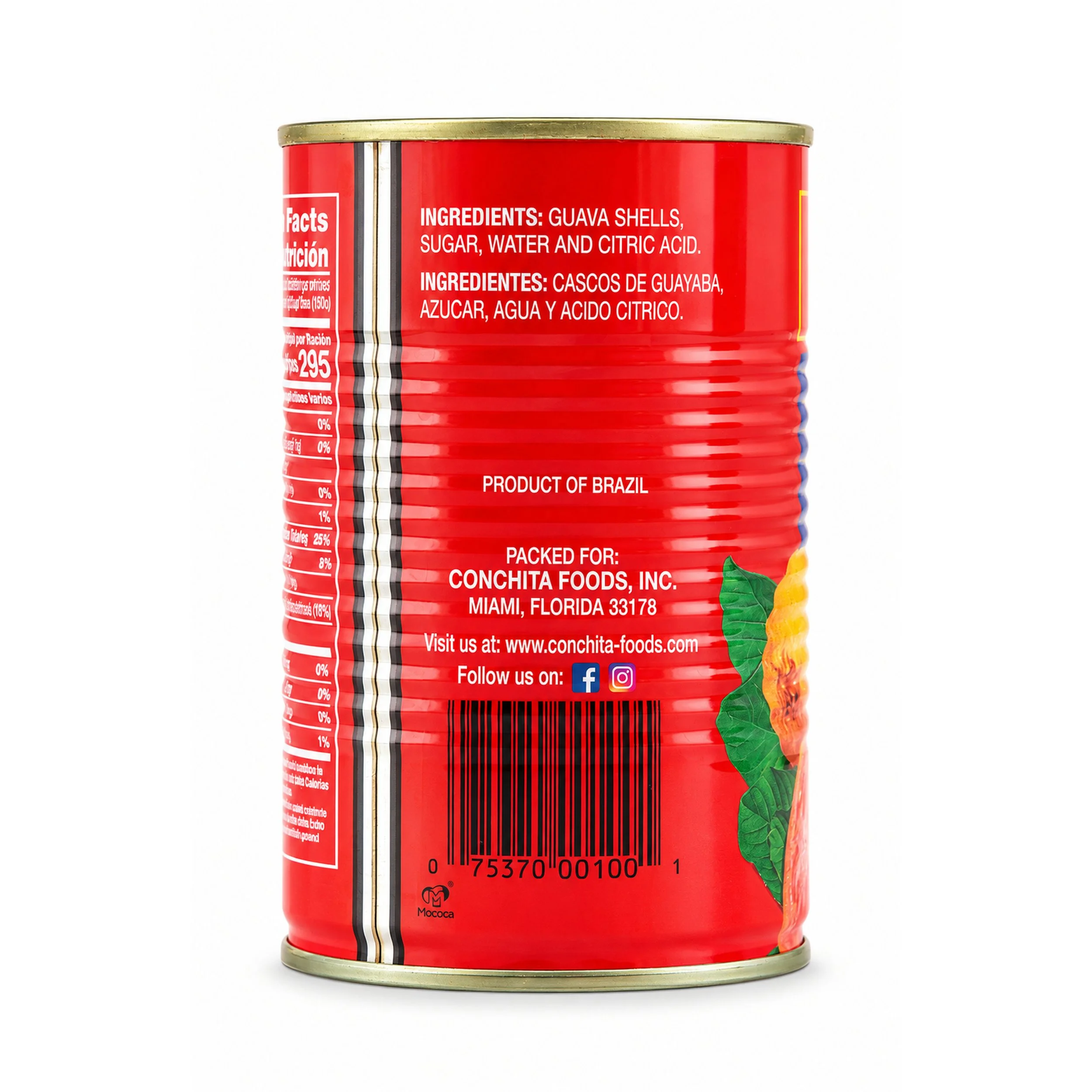 Conchita Guava Shells in Syrup (Cascos de Guayaba) 16 oz can, back label view