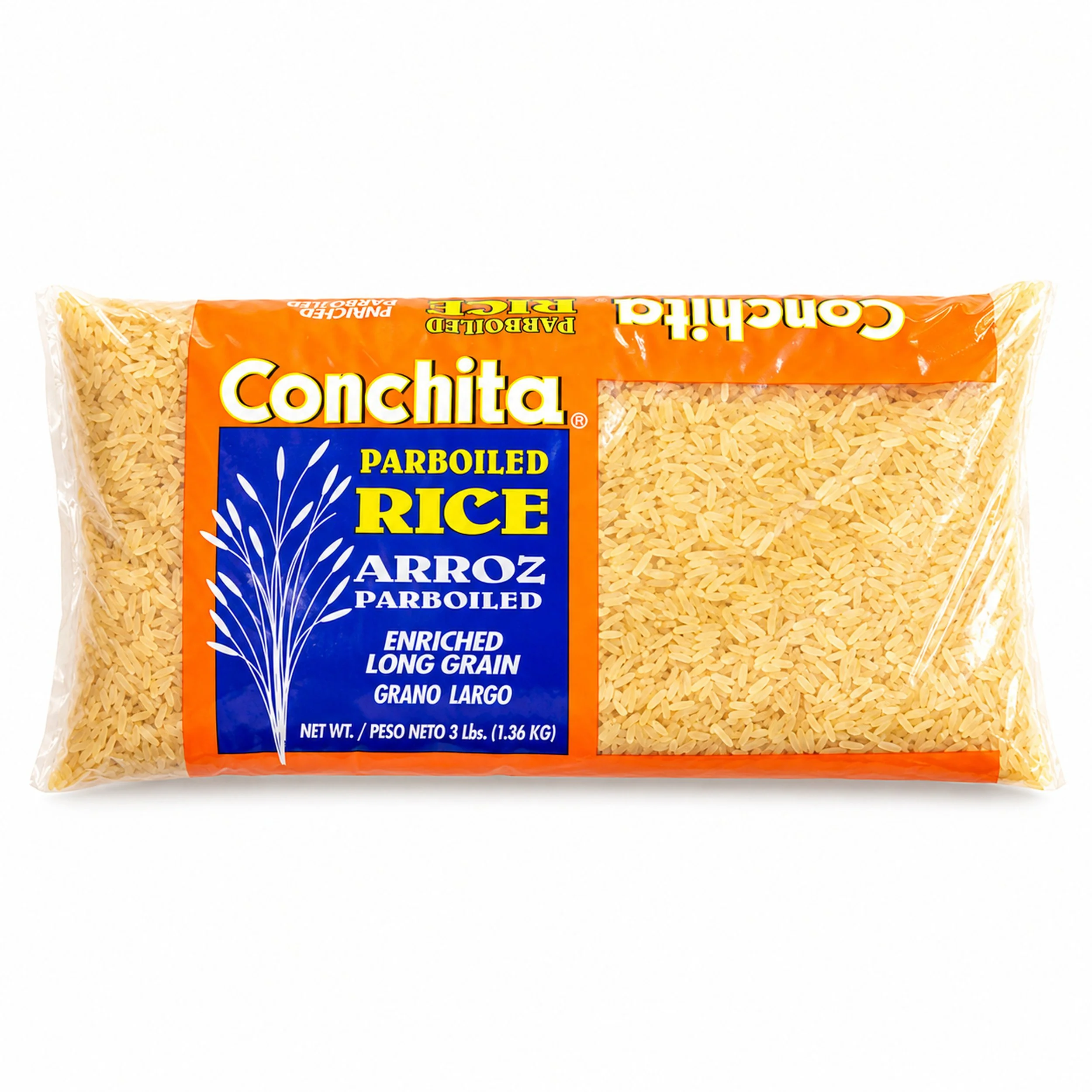 Conchita Parboiled Rice (Arroz Precocido) 3 lb bag, front view