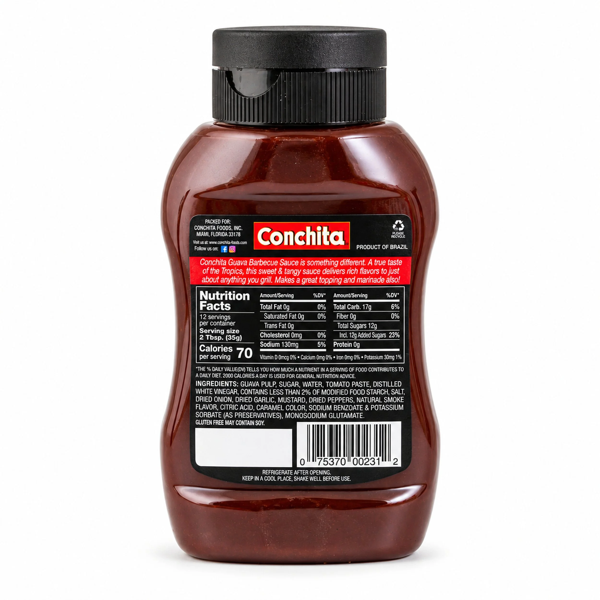 Conchita Guava Barbecue Sauce (Salsa Barbacoa de Guayaba) 14.8 oz bottle, back label view