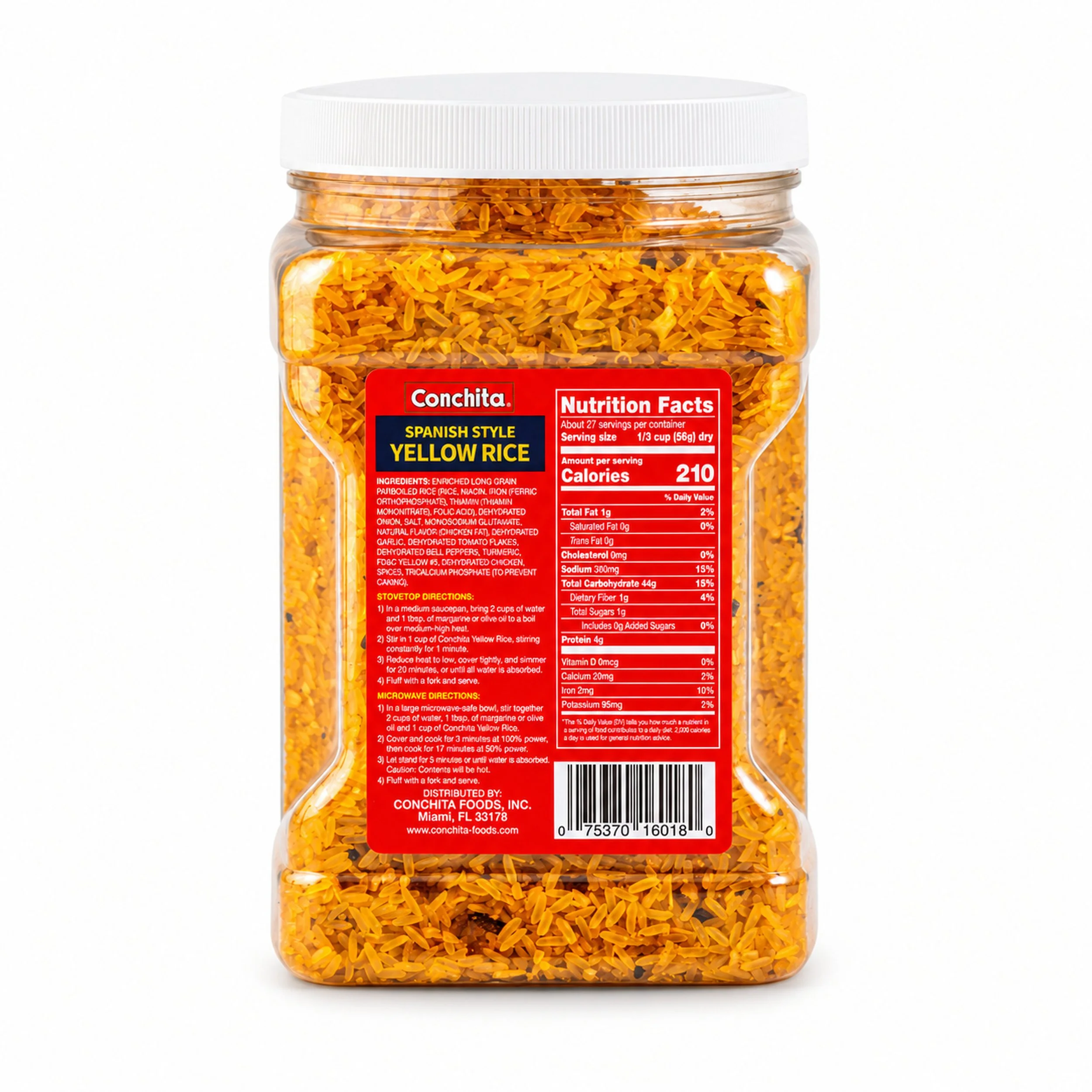 Conchita Spanish-Style Yellow Rice Mix (Arroz Amarillo) 52 oz jar, back label view