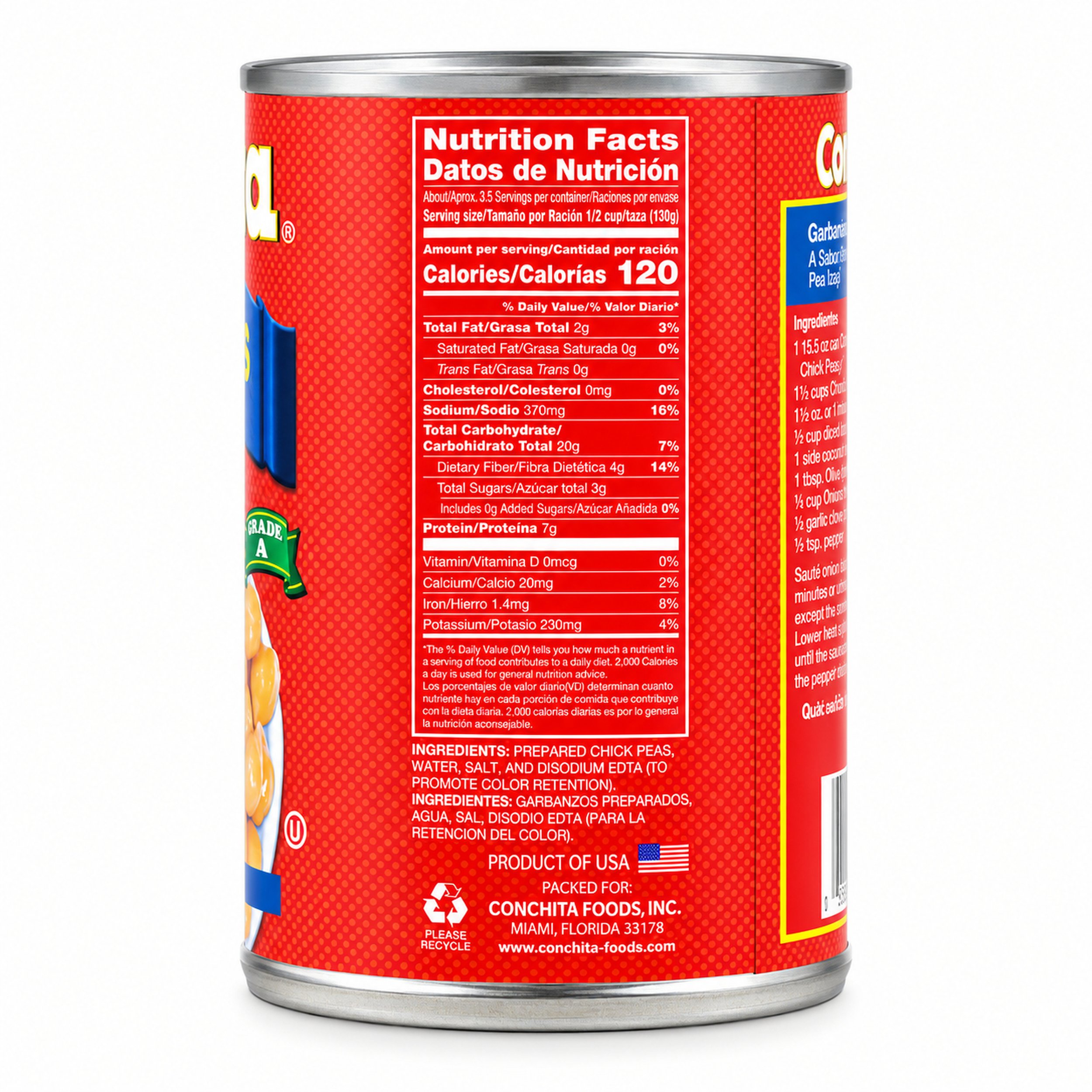 Conchita Chickpeas (Garbanzos) 15.5 oz can, side view