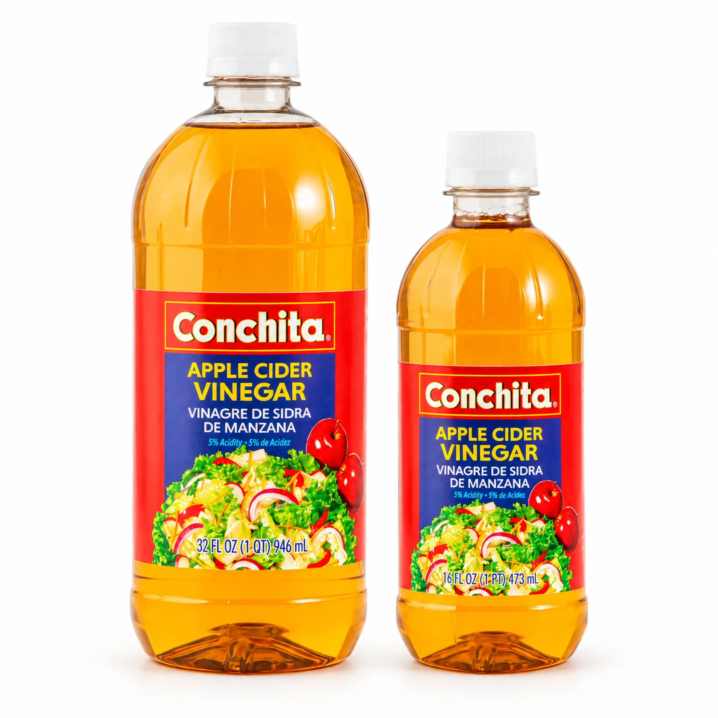 Conchita Apple Cider Vinegar (Vinagre de Manzana) in 16 and 32 fl oz bottles, front view