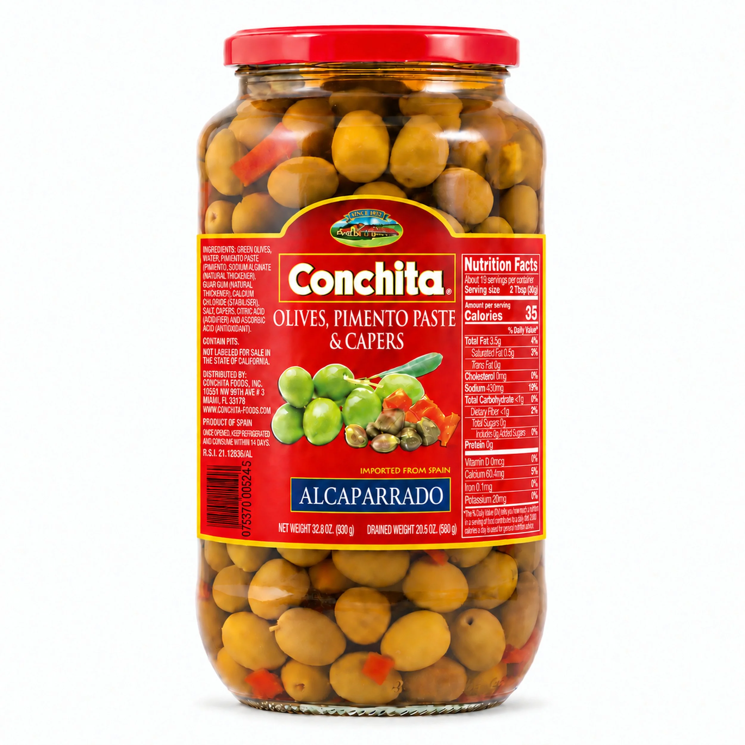 Conchita Alcaparrado Spanish Olives, Pimiento Paste and Capers 32.8 oz, front view