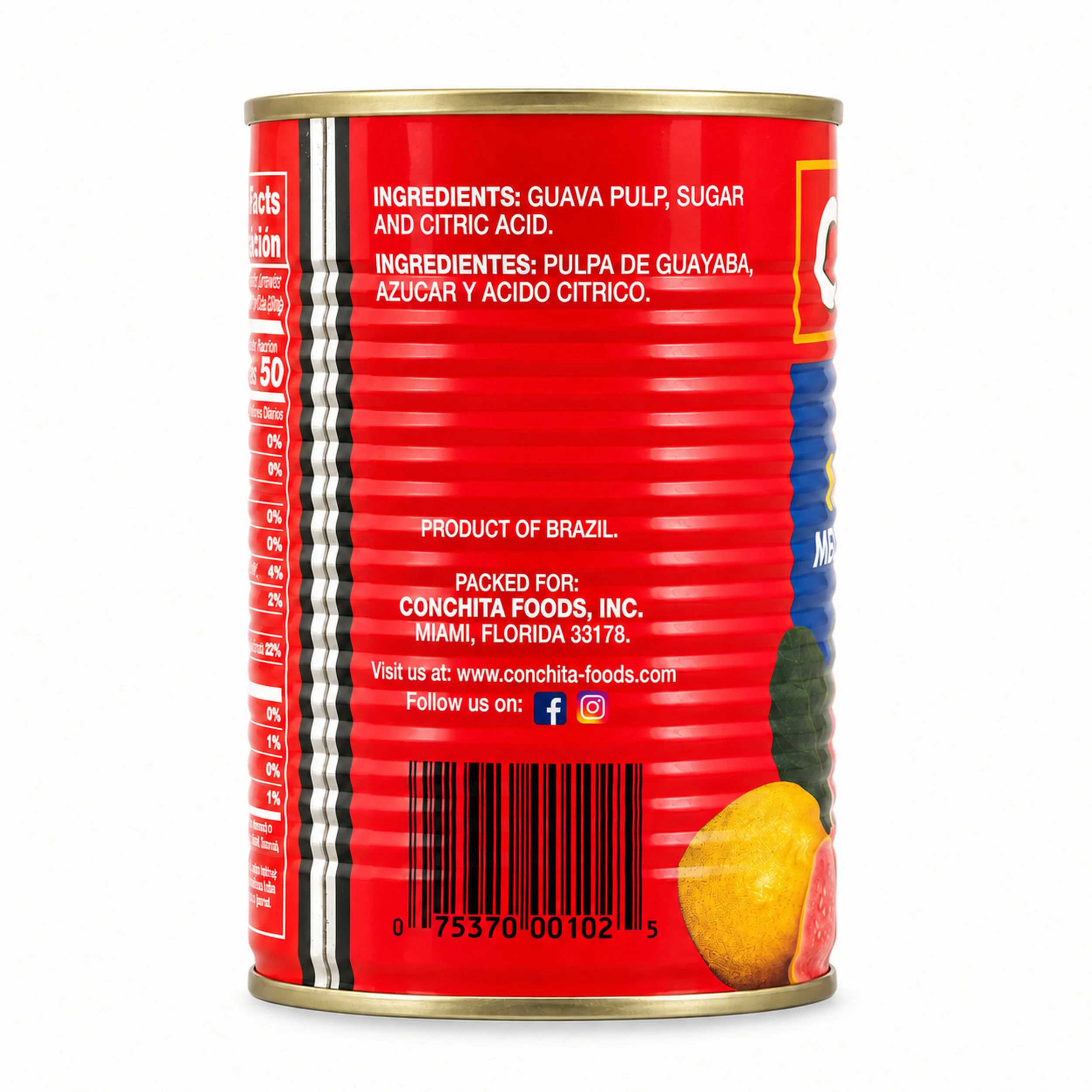 Conchita Guava Marmalade (Mermelada de Guayaba) 16 oz can, back label view
