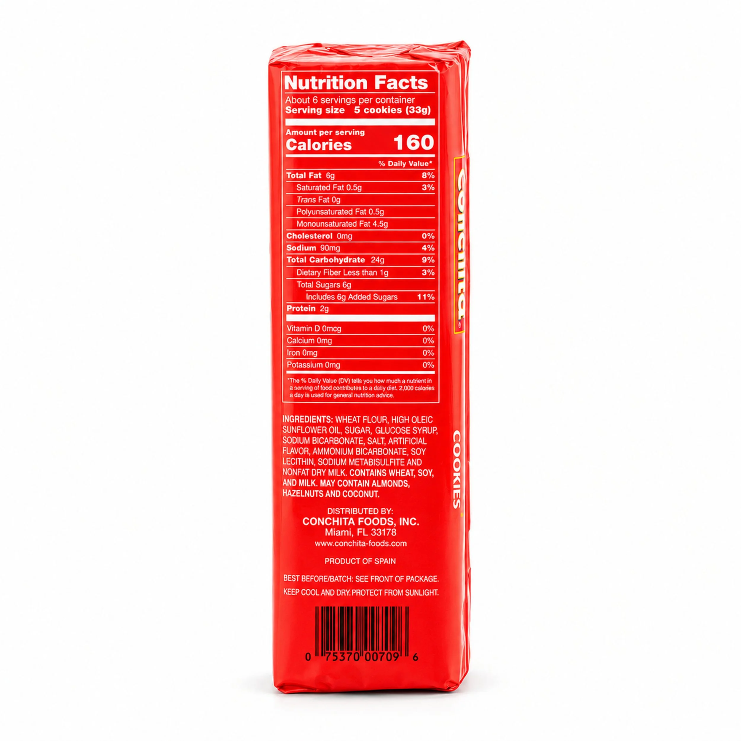 Conchita Dorada Tropical Cookies (Galletas Dorada Tropical) 200 g package, back label view