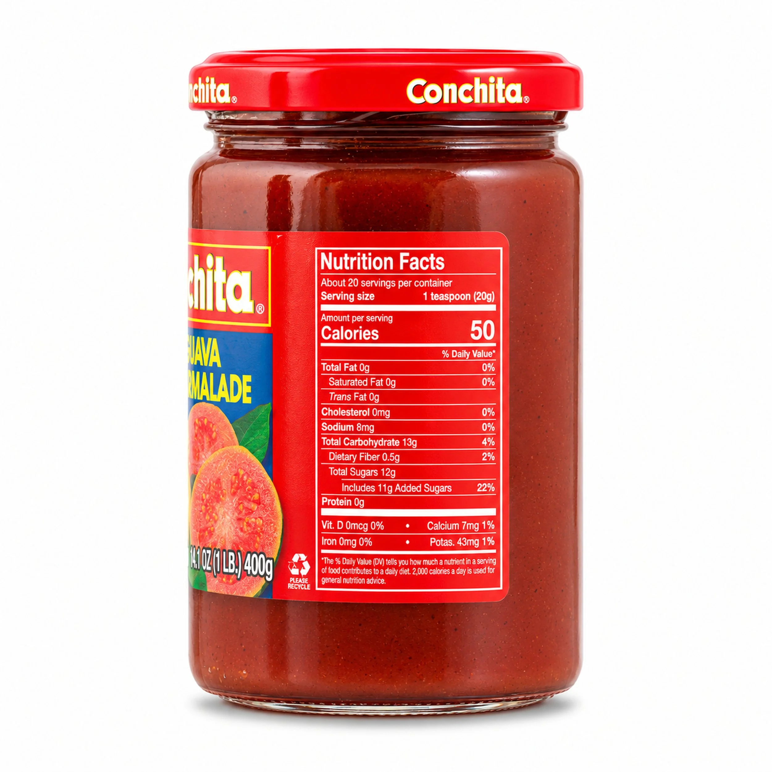 Conchita Guava Marmalade (Mermelada de Guayaba) 14.1 oz glass jar, back label view