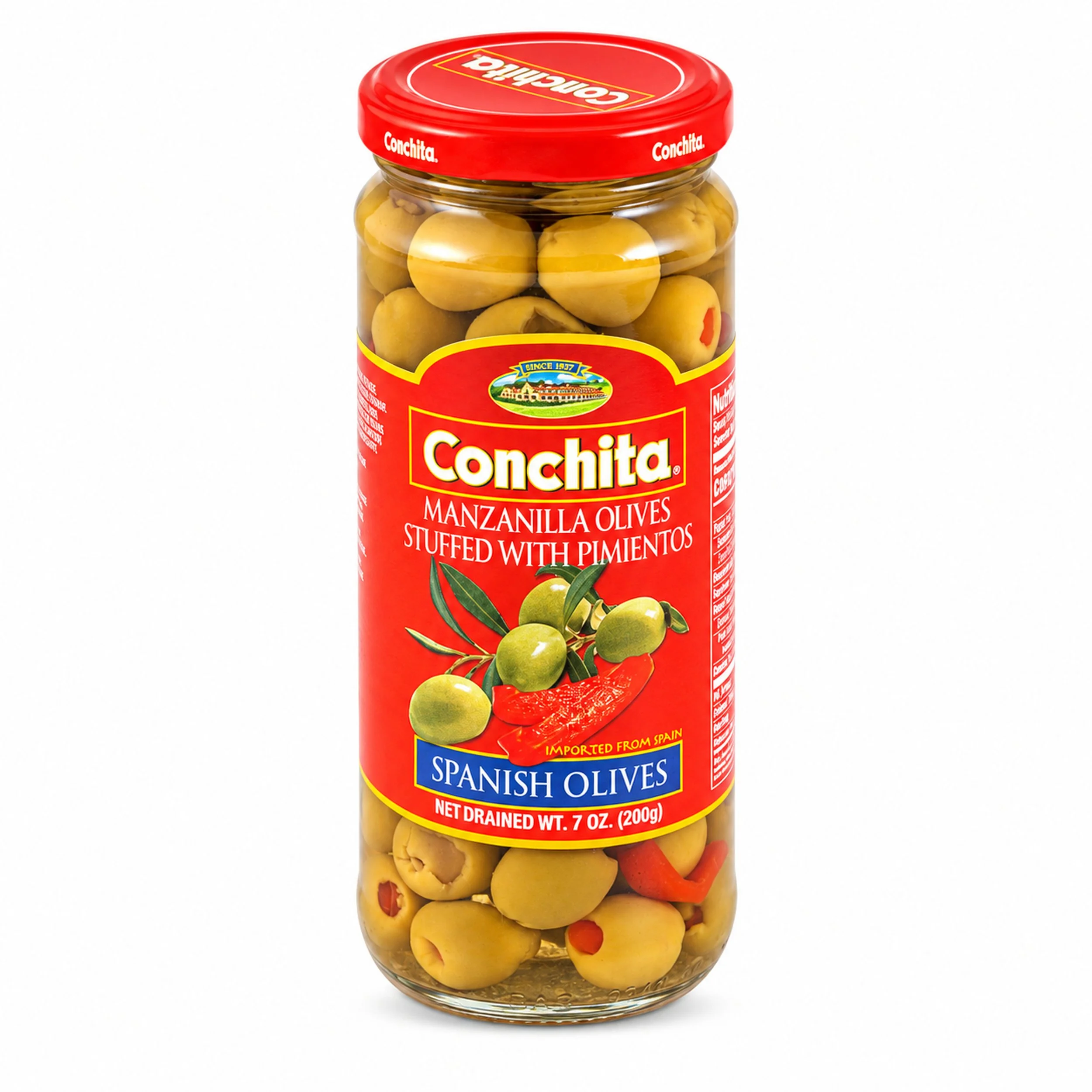 Conchita Spanish Stuffed Manzanilla Olives (Aceitunas Rellenas) 7 oz drained, front view