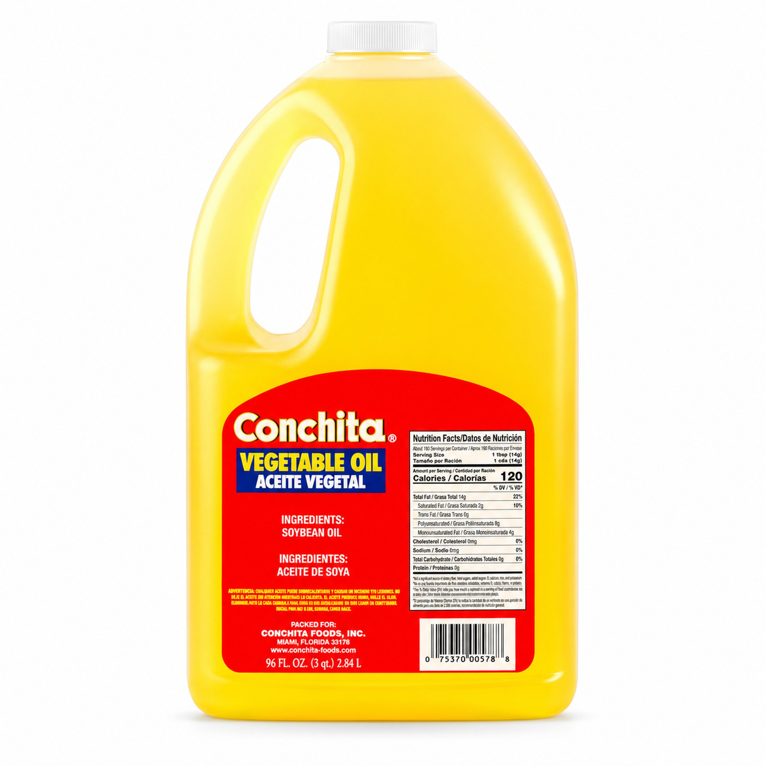 Conchita Vegetable Oil (Aceite Vegetal) 96 fl oz jug, back label view