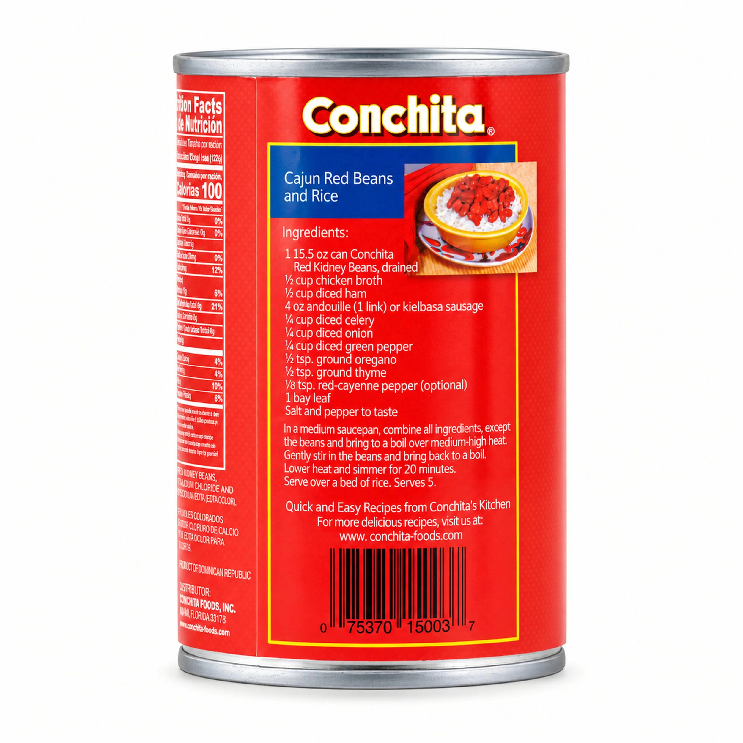 Conchita Red Kidney Beans (Frijoles Colorados) 15.5 oz can, back label view