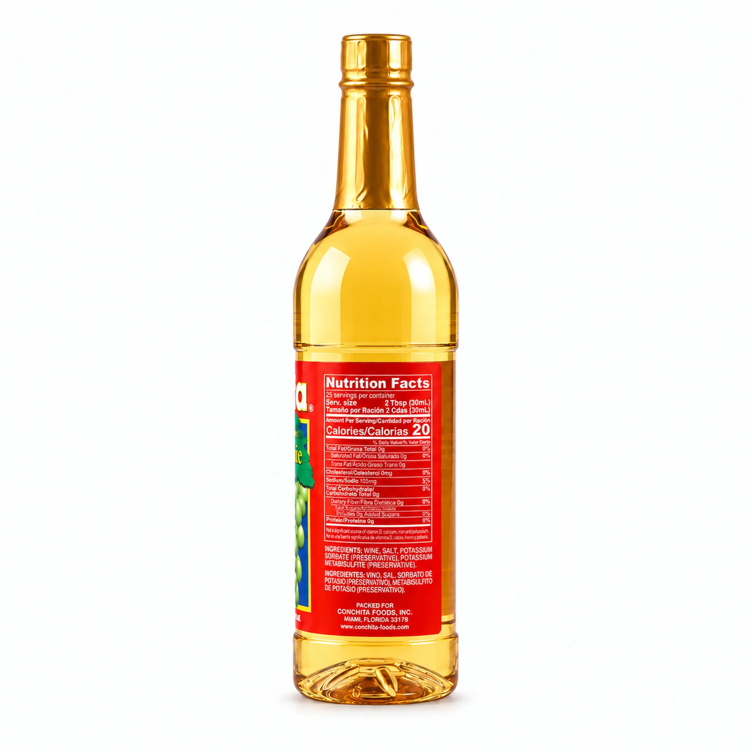 Conchita White Cooking Wine (Vino Blanco para Cocinar) 25.4 oz bottle, back label view