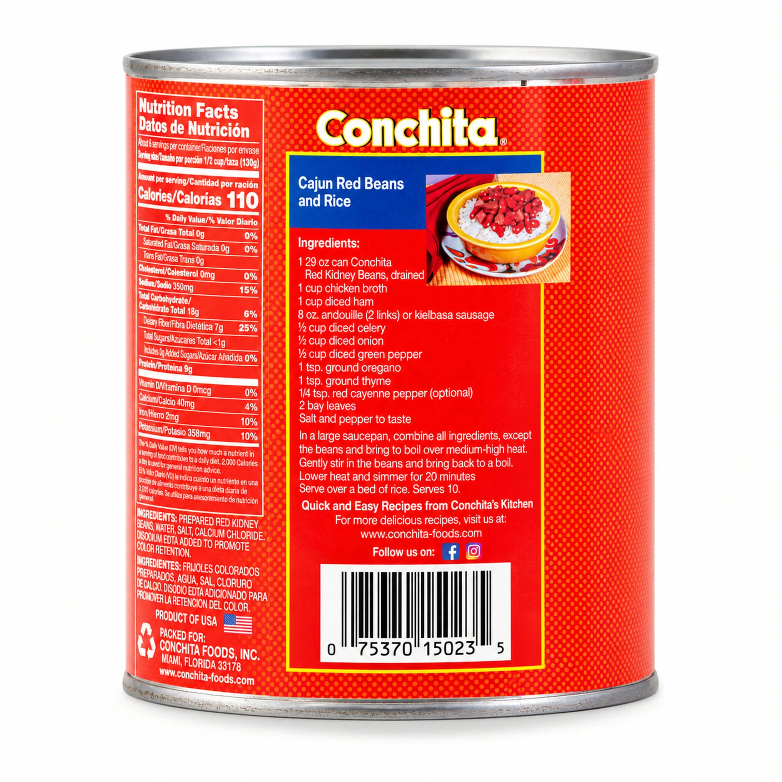 Conchita Red Kidney Beans (Frijoles Colorados) 29 oz can, back label view