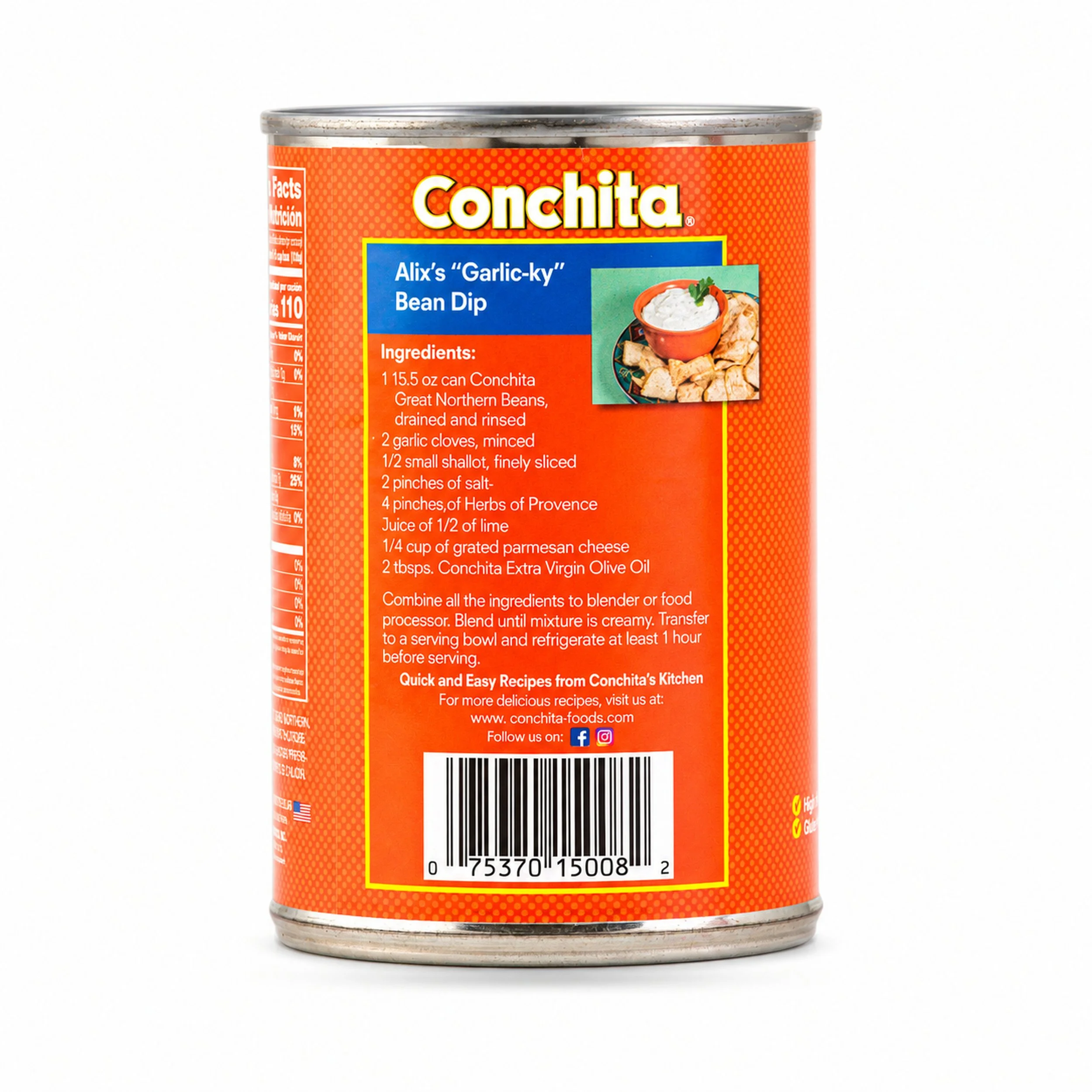 Conchita Great Northern Beans (Frijoles Blancos) 15.5 oz can, back label view