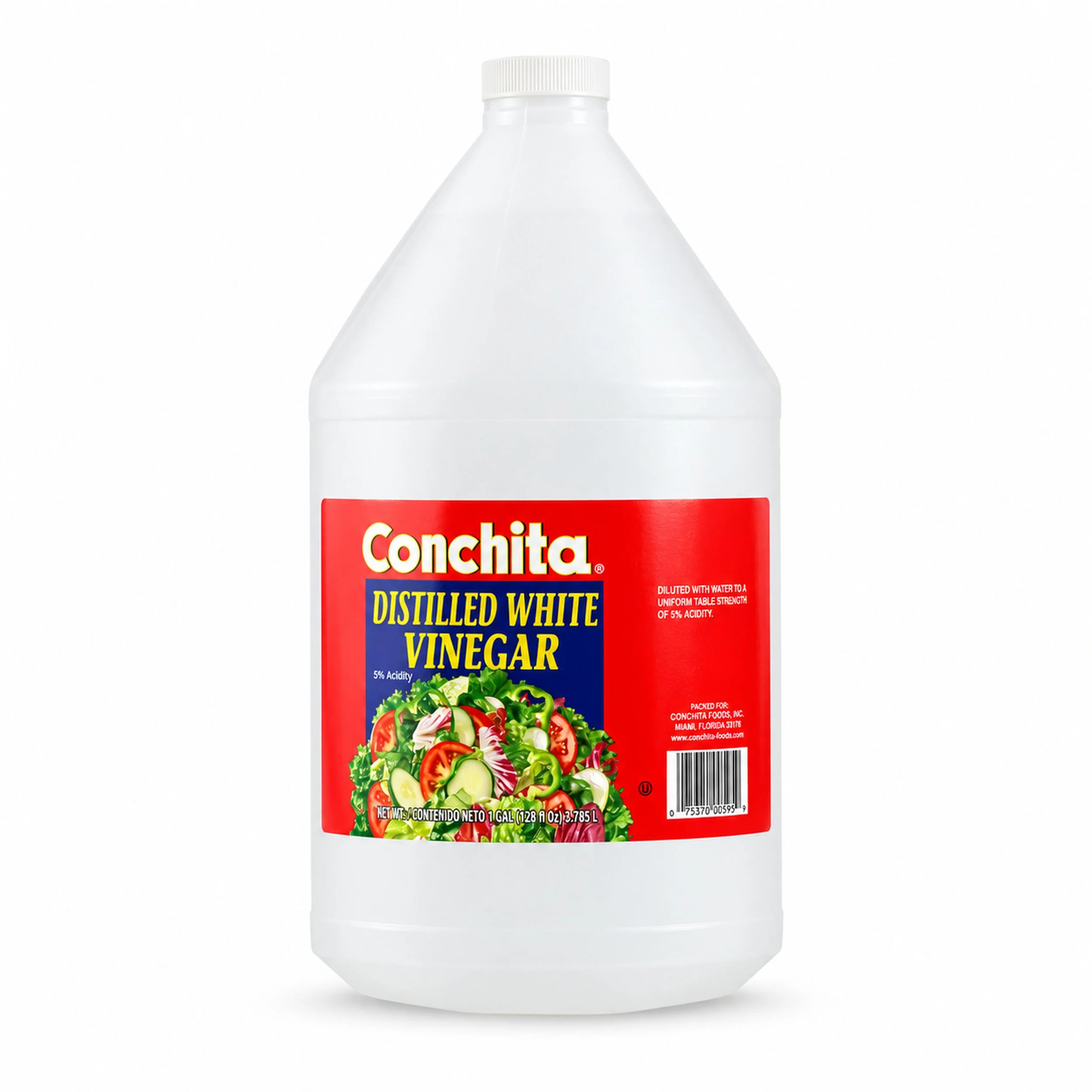 Conchita Distilled White Vinegar (Vinagre Blanco) 1 gallon jug, barcode side view