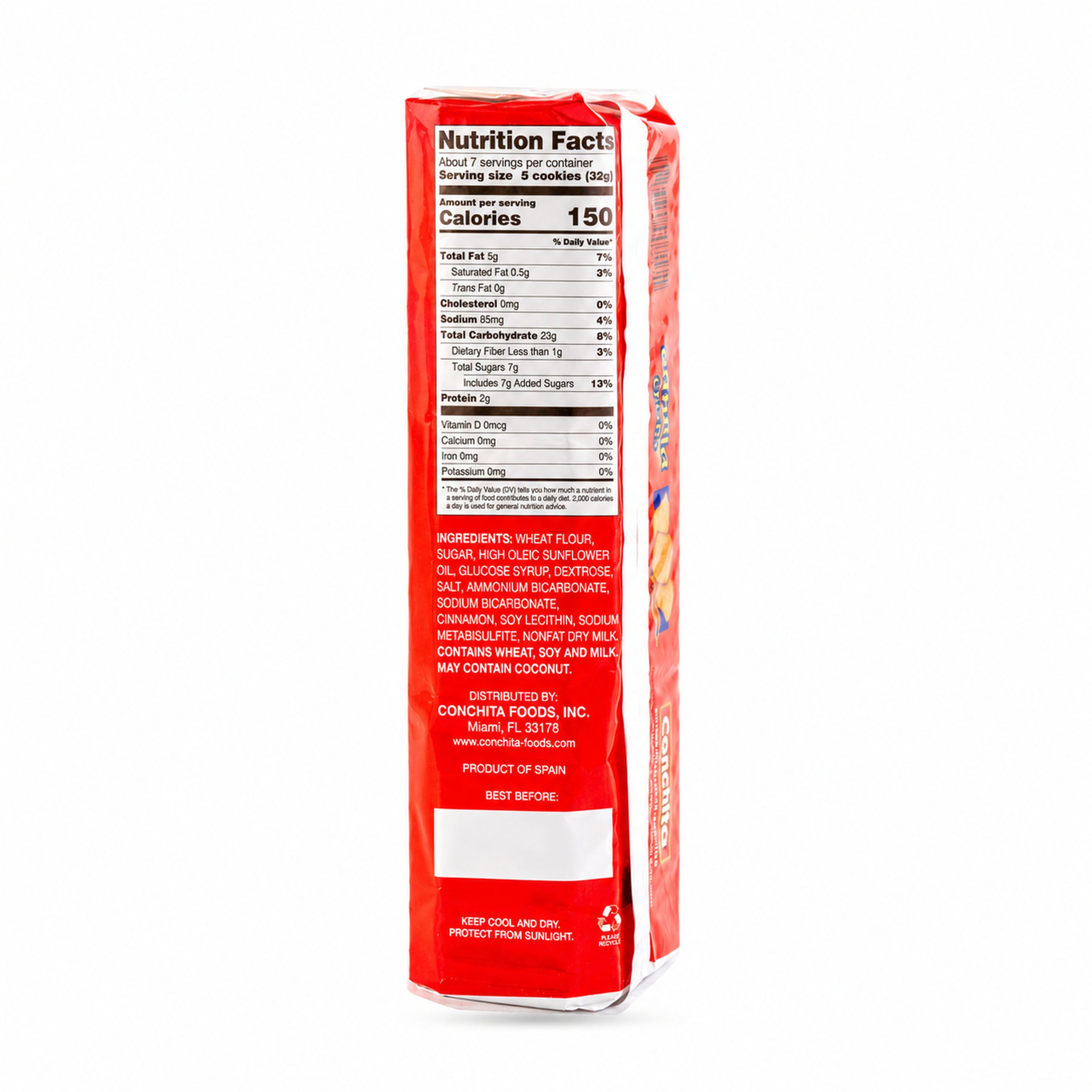 Conchita Canela Crisps Cinnamon Toast (Tostadas de Canela) 235 g package, back label view