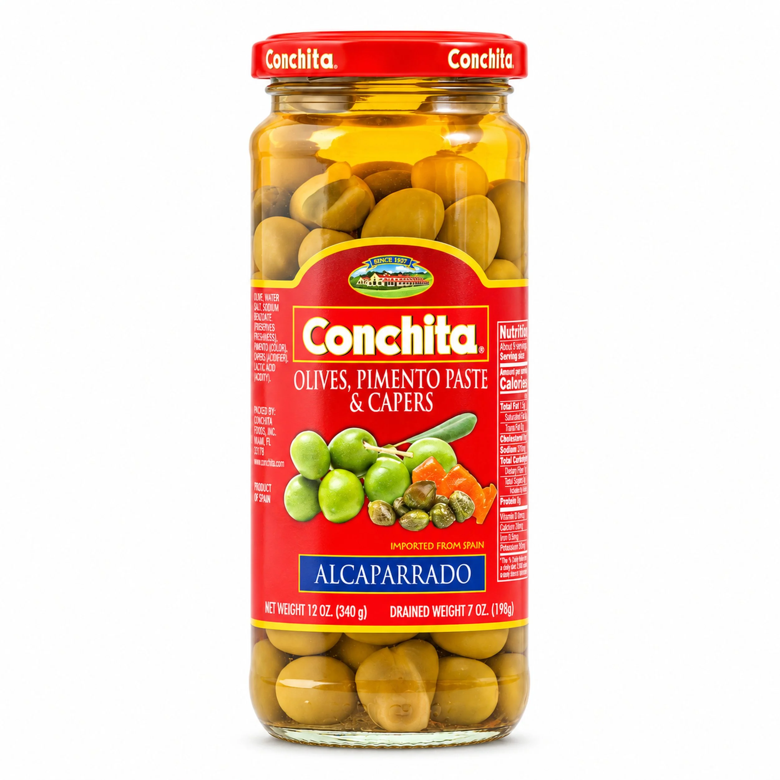 Conchita Alcaparrado Spanish Olives, Pimiento Paste and Capers 12 oz, front view