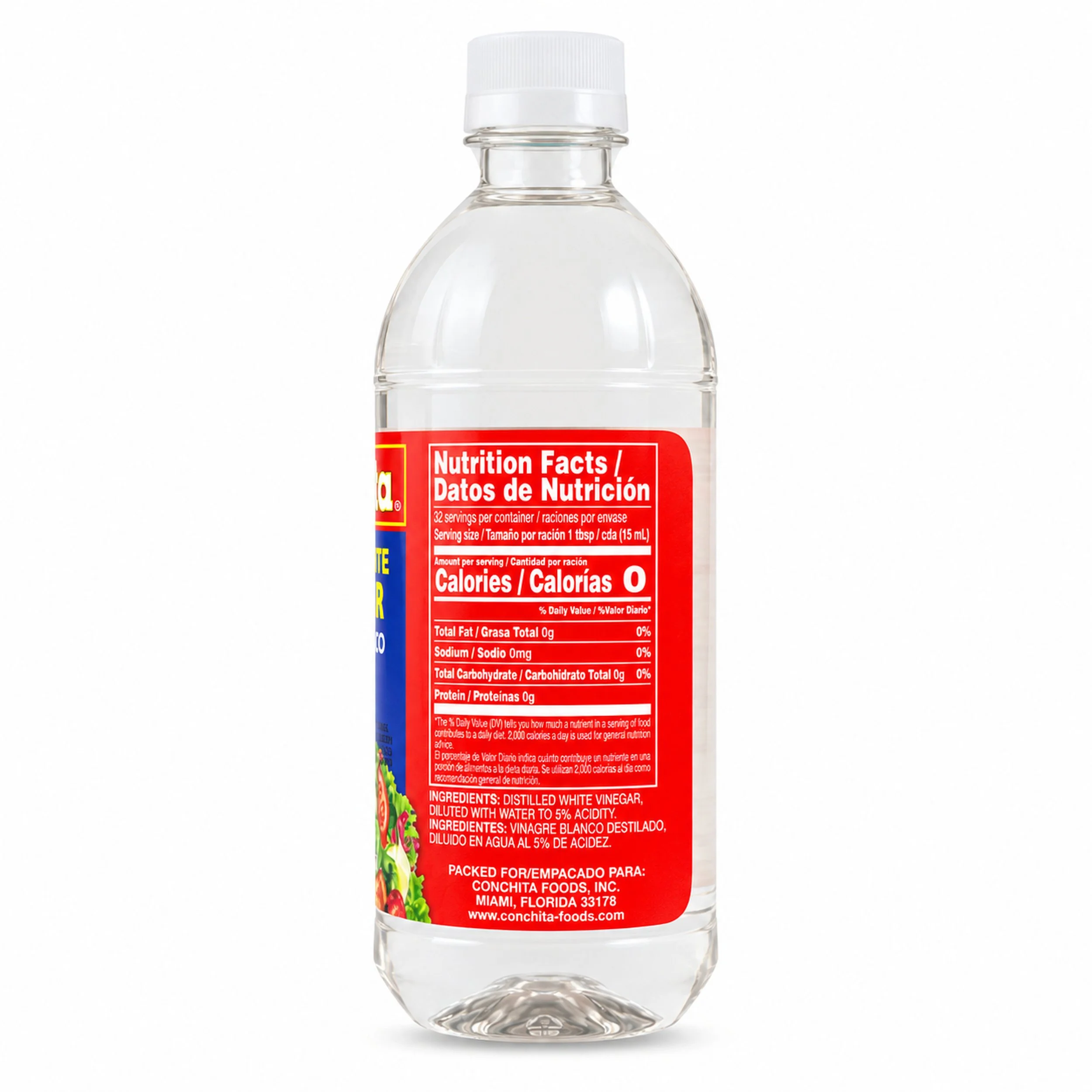 Conchita Distilled White Vinegar (Vinagre Blanco) 16 fl oz bottle, back label view