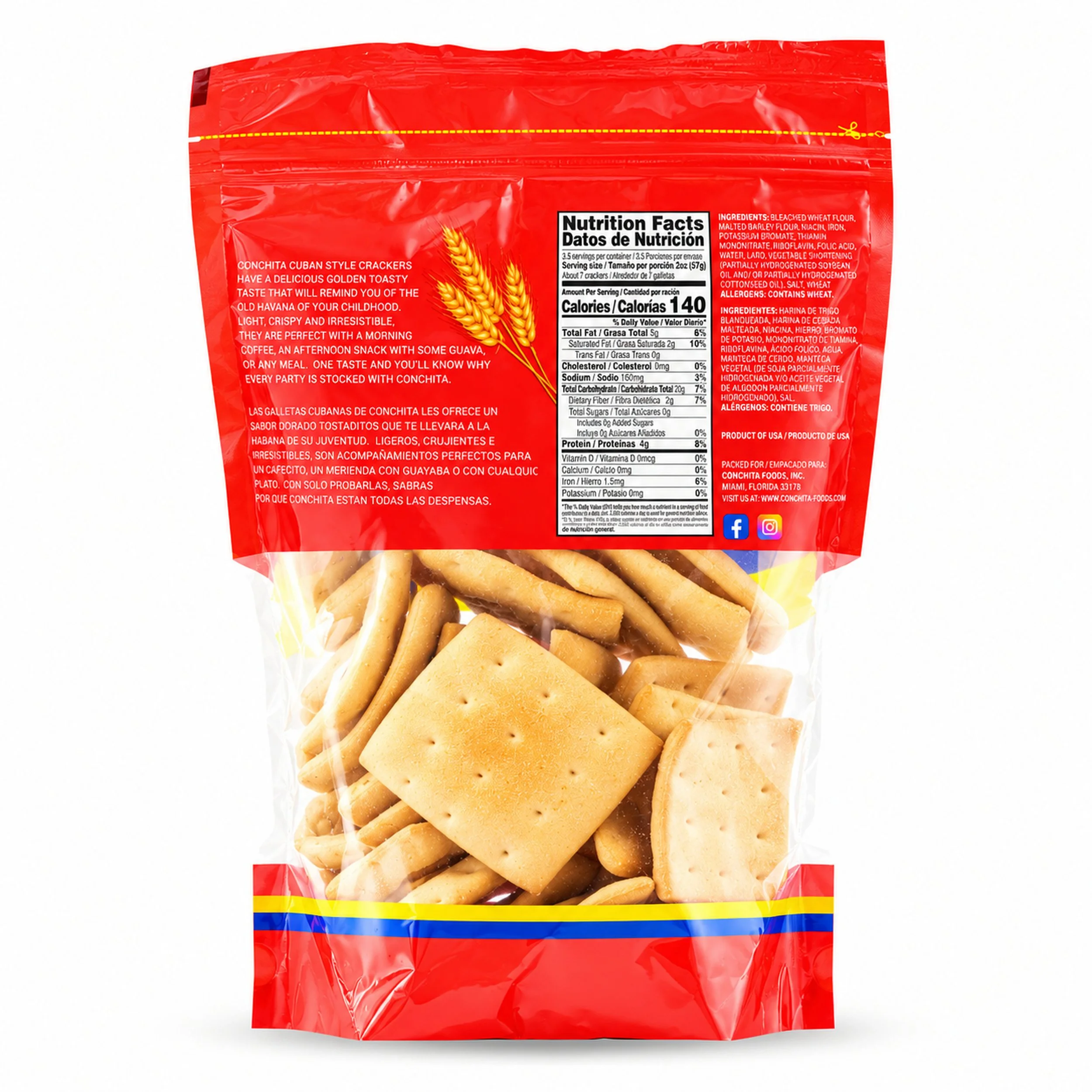 Conchita Cuban-Style Crackers (Galletas Cubanas) 198 g bag, back label view