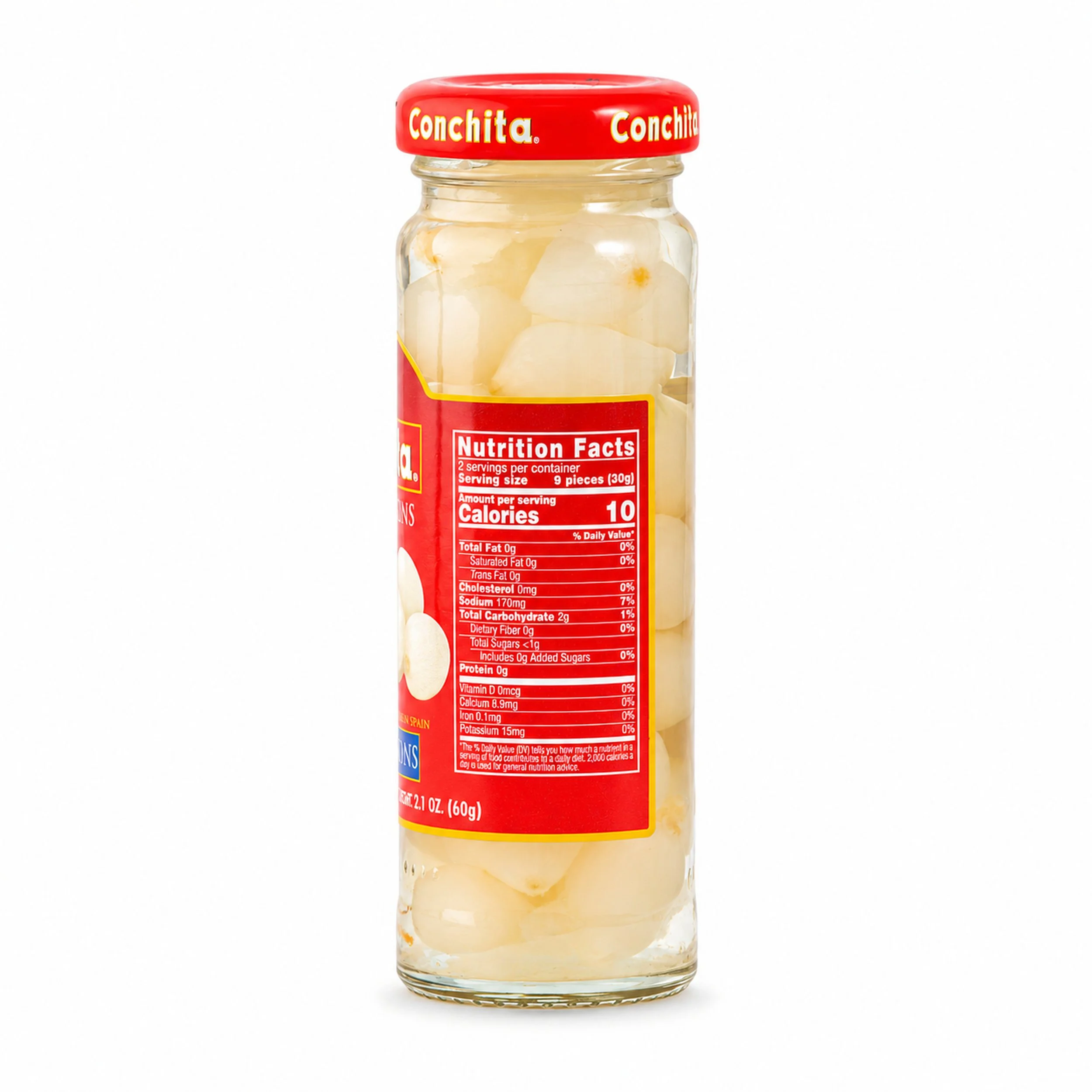 Conchita Pickled Spanish Cocktail Onions (Cebollitas) 3.5 oz jar, back label view