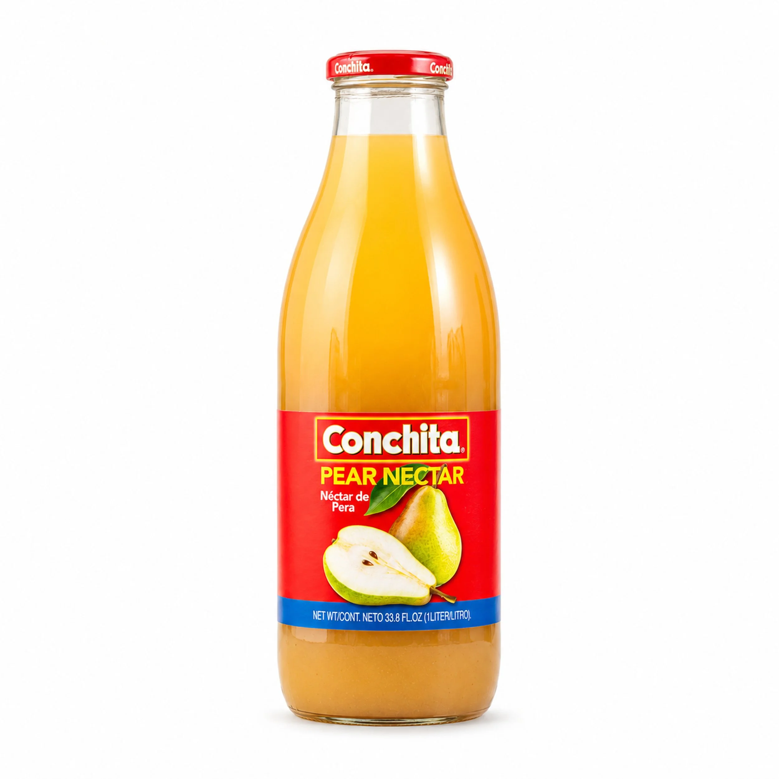 Conchita Pear Nectar (Néctar de Pera) 1 L glass bottle, front view