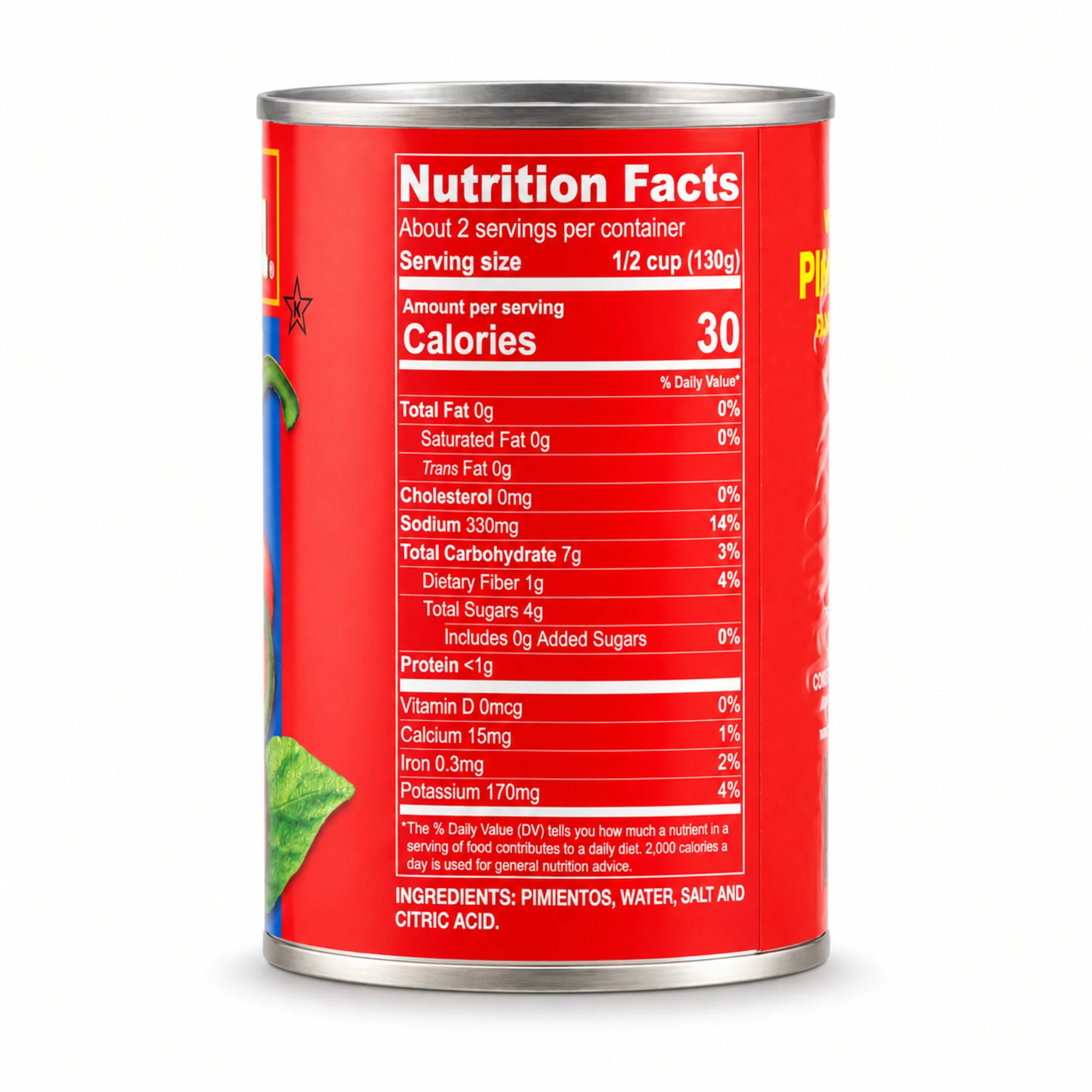 Conchita Fancy Whole Red Pimientos (Pimentos) 14 oz can, side view