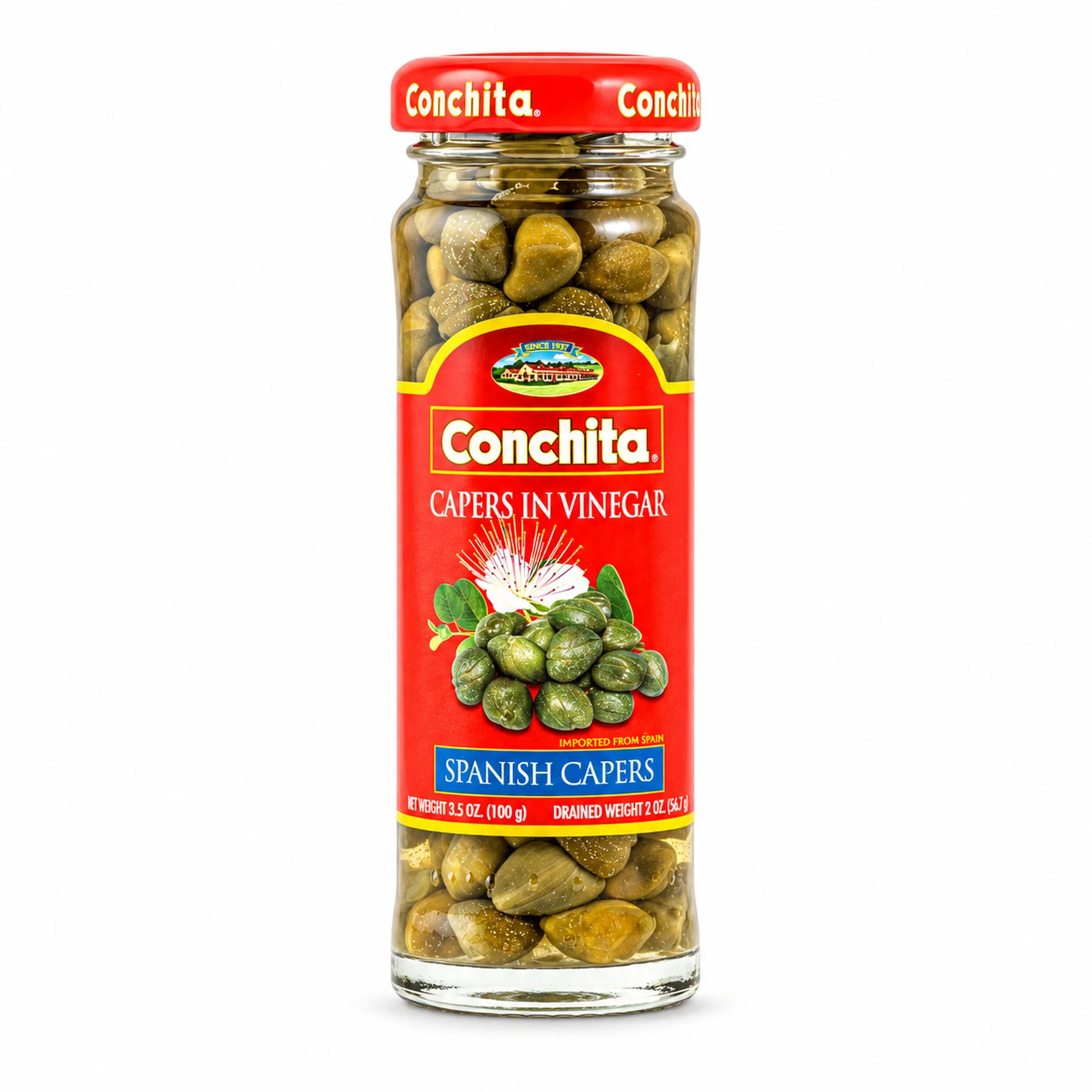 Conchita Spanish Capers in Vinegar (Alcaparras) 3.5 oz jar, front view