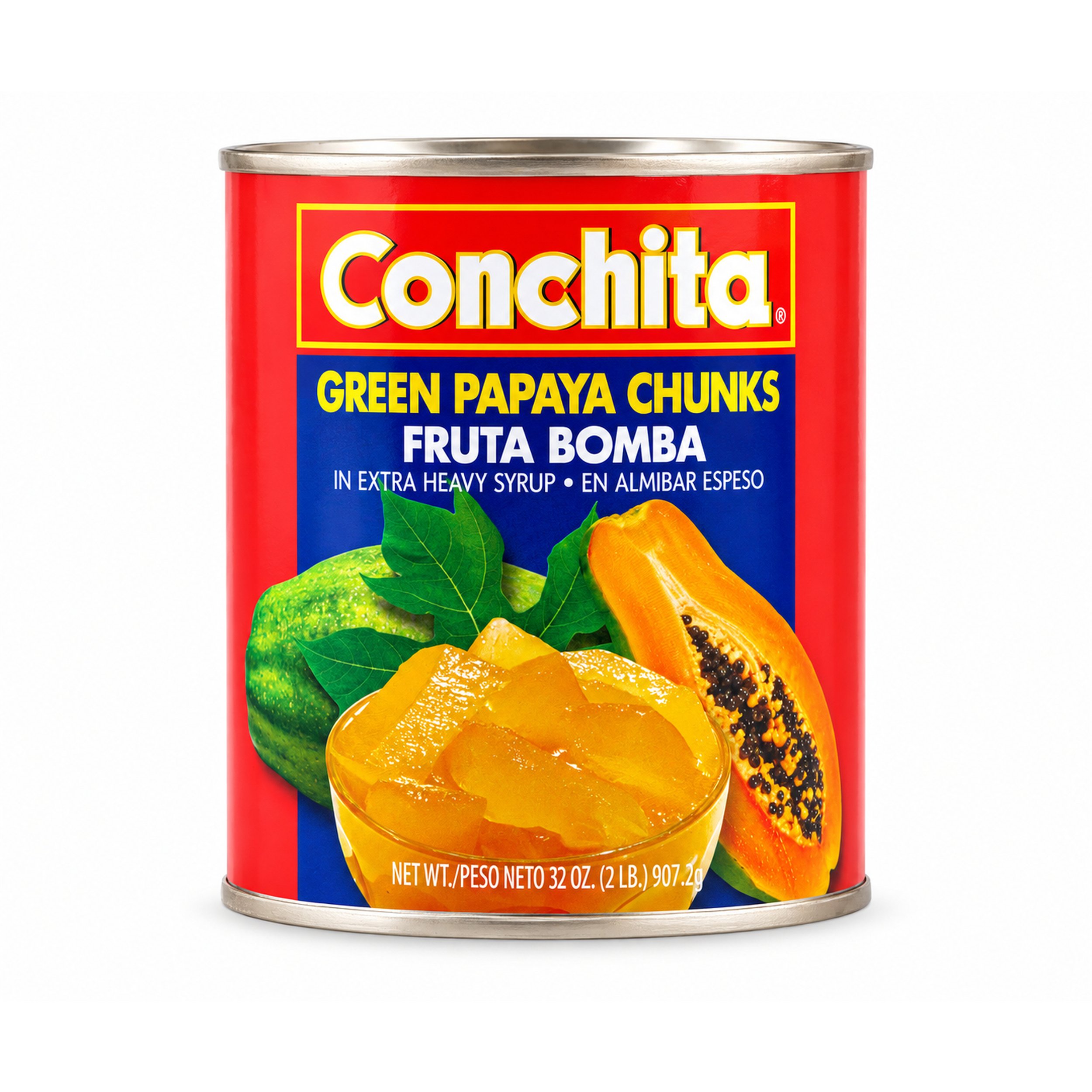 Conchita Green Papaya Chunks in Syrup (Fruta Bomba) 32 oz can, front view