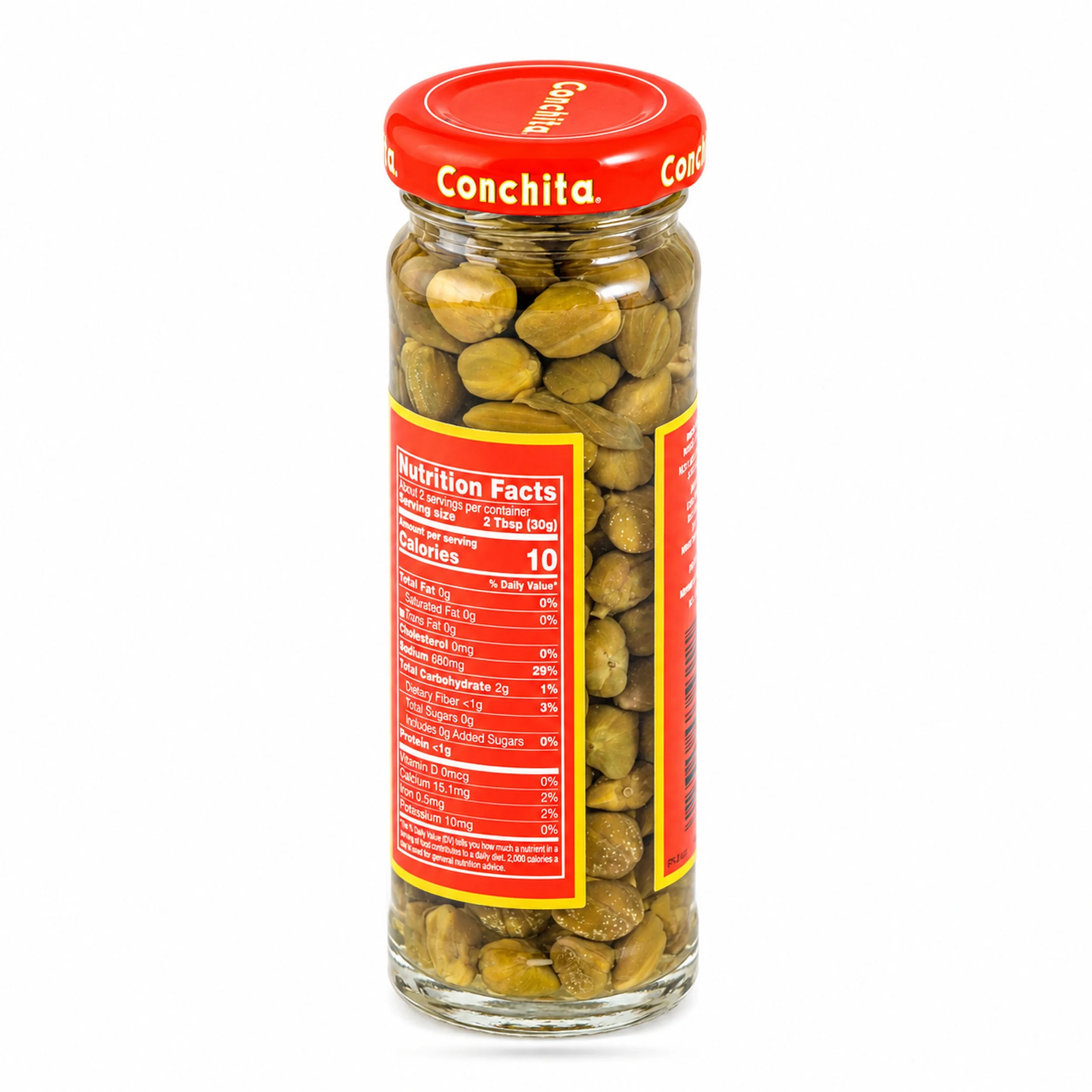 Conchita Spanish Capers in Vinegar (Alcaparras) 3.5 oz jar, side view