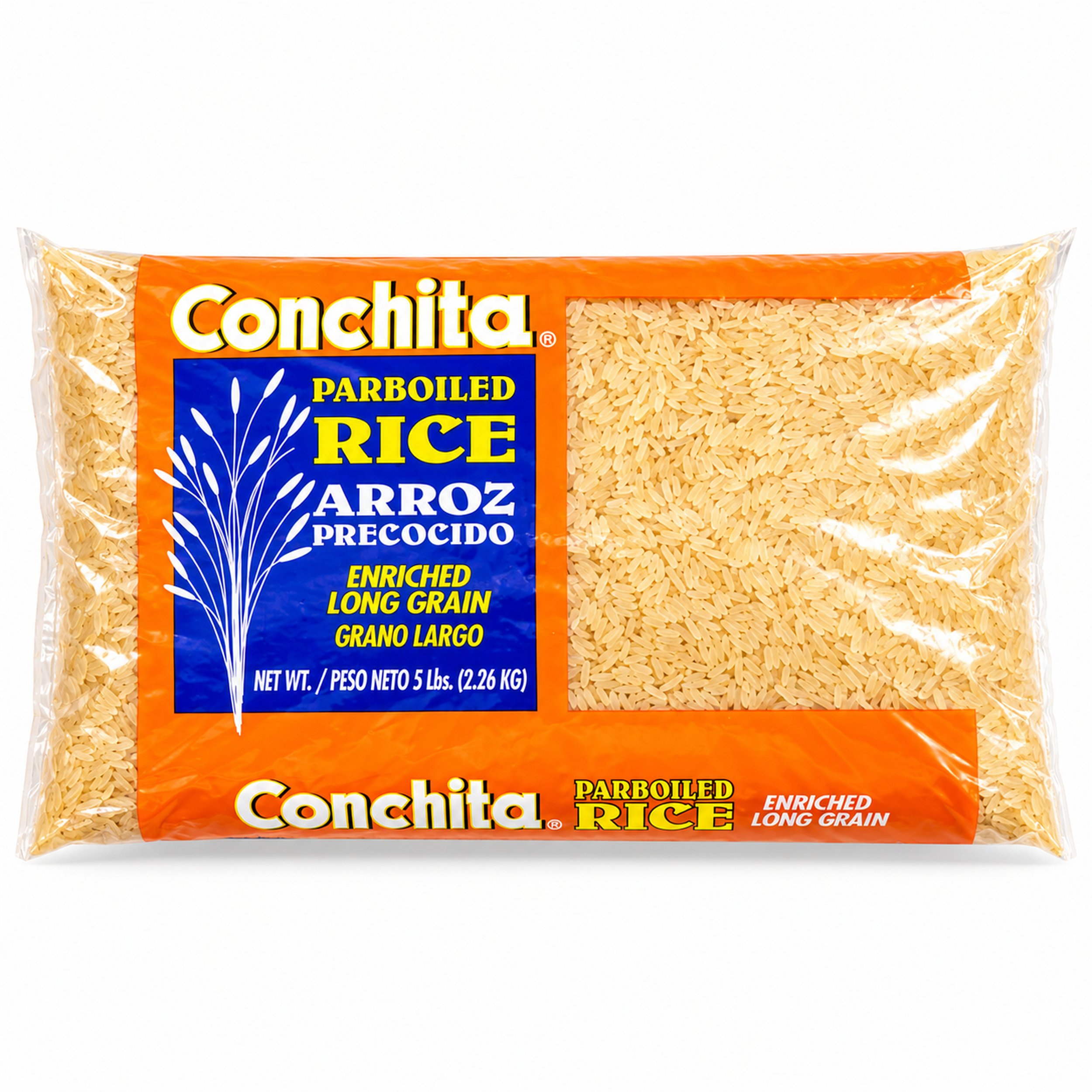 Conchita Parboiled Rice (Arroz Precocido) 5 lb bag, front view