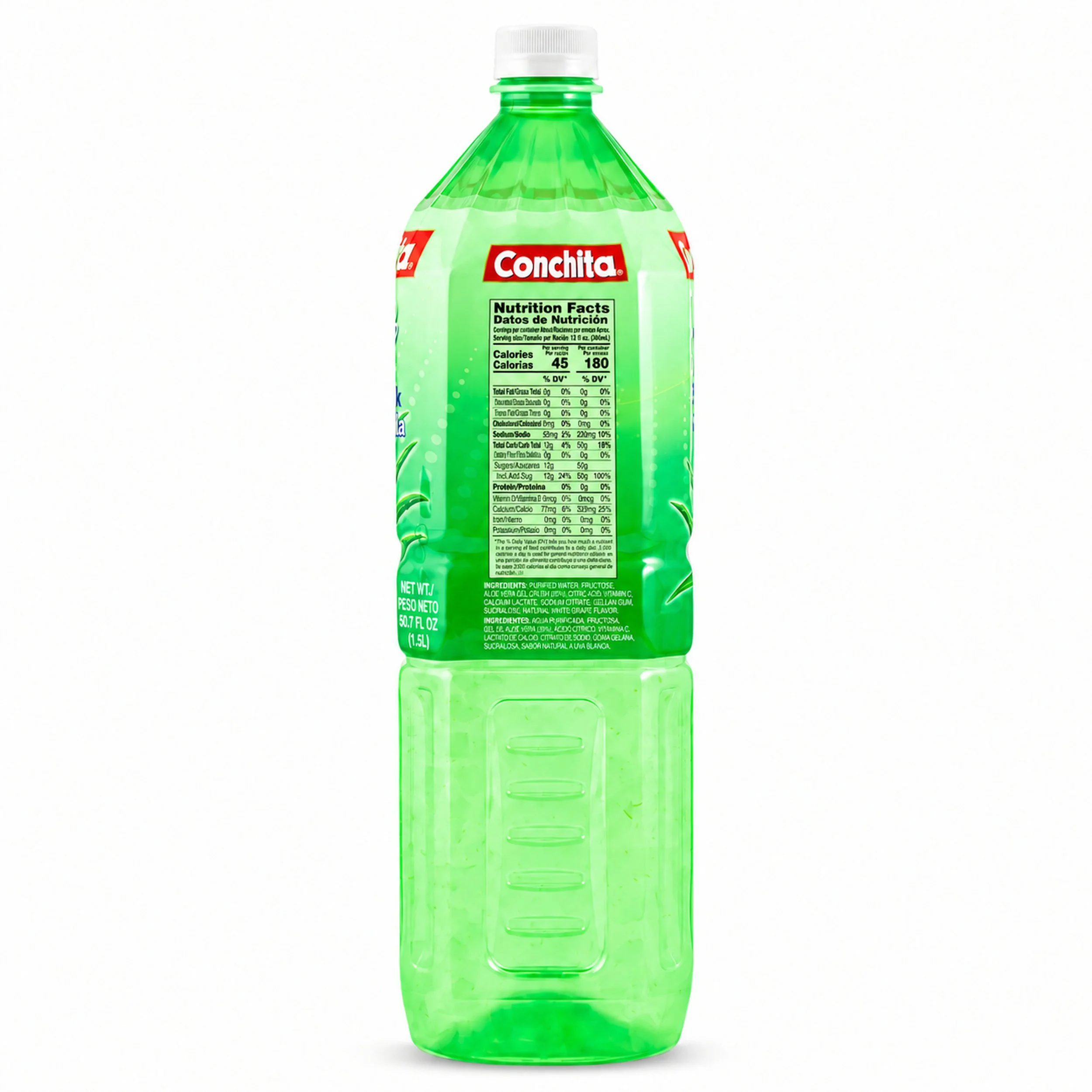 Conchita Aloe Vera Drink (Bebida de Aloe Vera) 1.5 L bottle, back label view