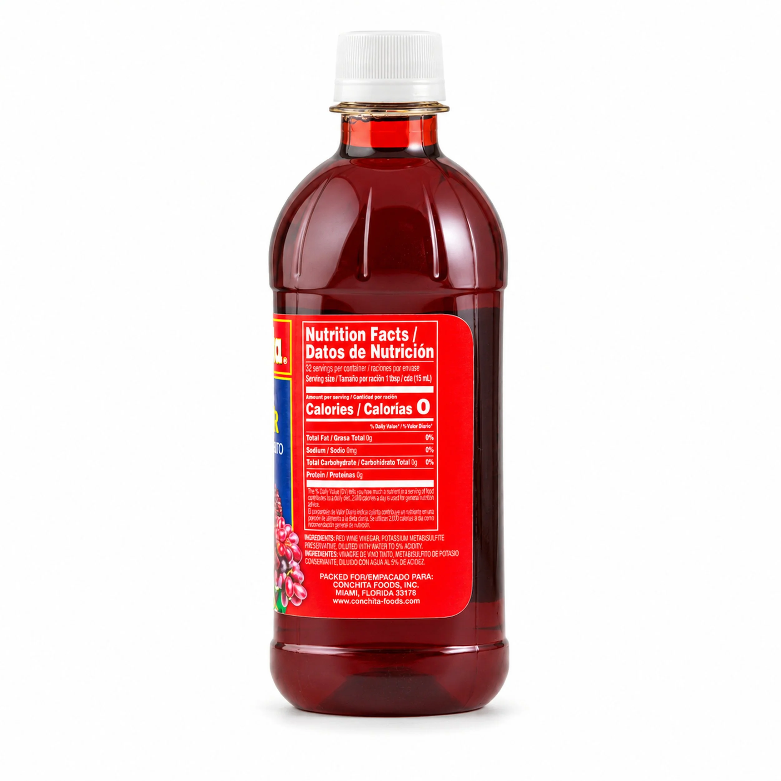 Conchita Red Wine Vinegar (Vinagre de Vino Tinto) 16 fl oz bottle, back label view