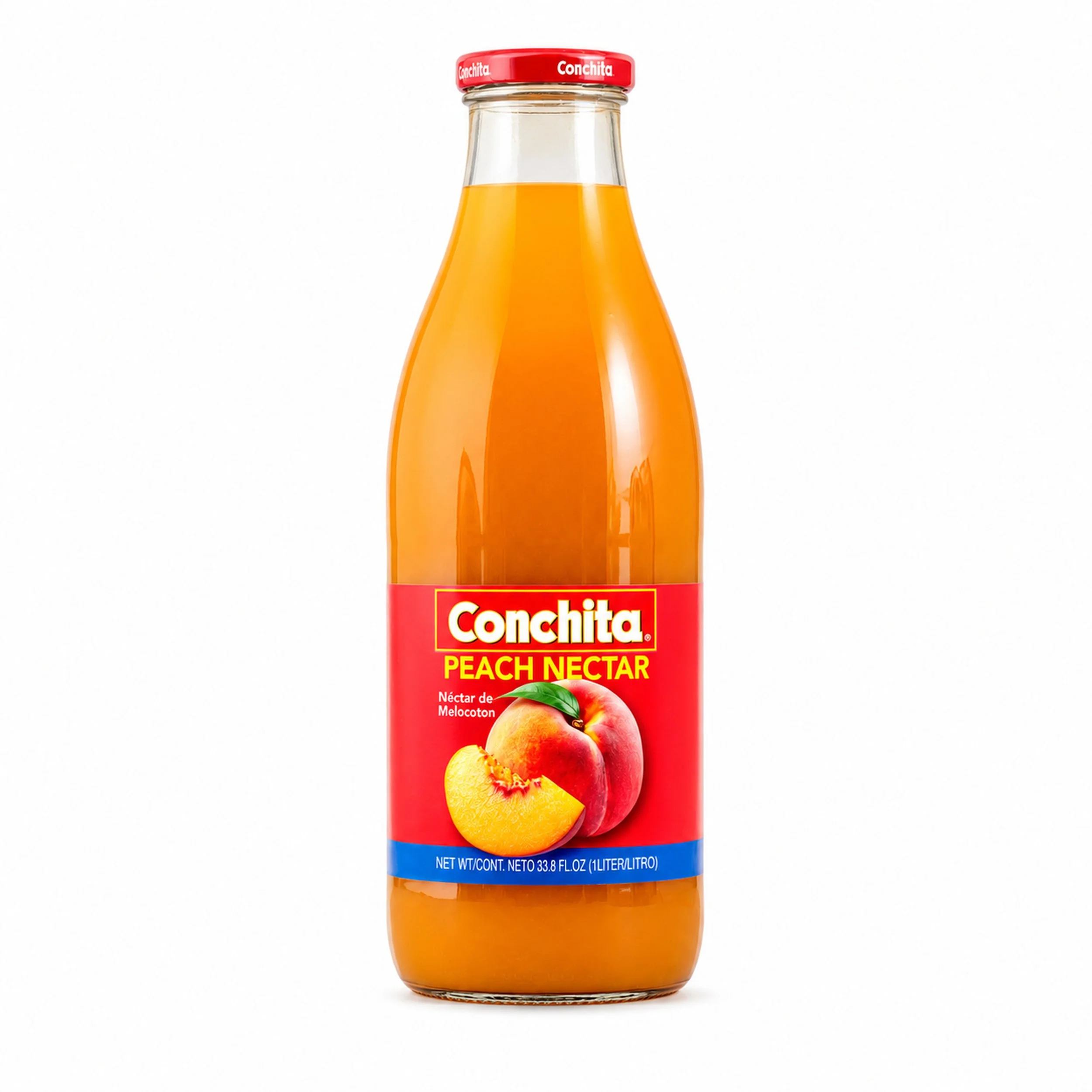Conchita Peach Nectar (Néctar de Melocotón) 1 L glass bottle, front view