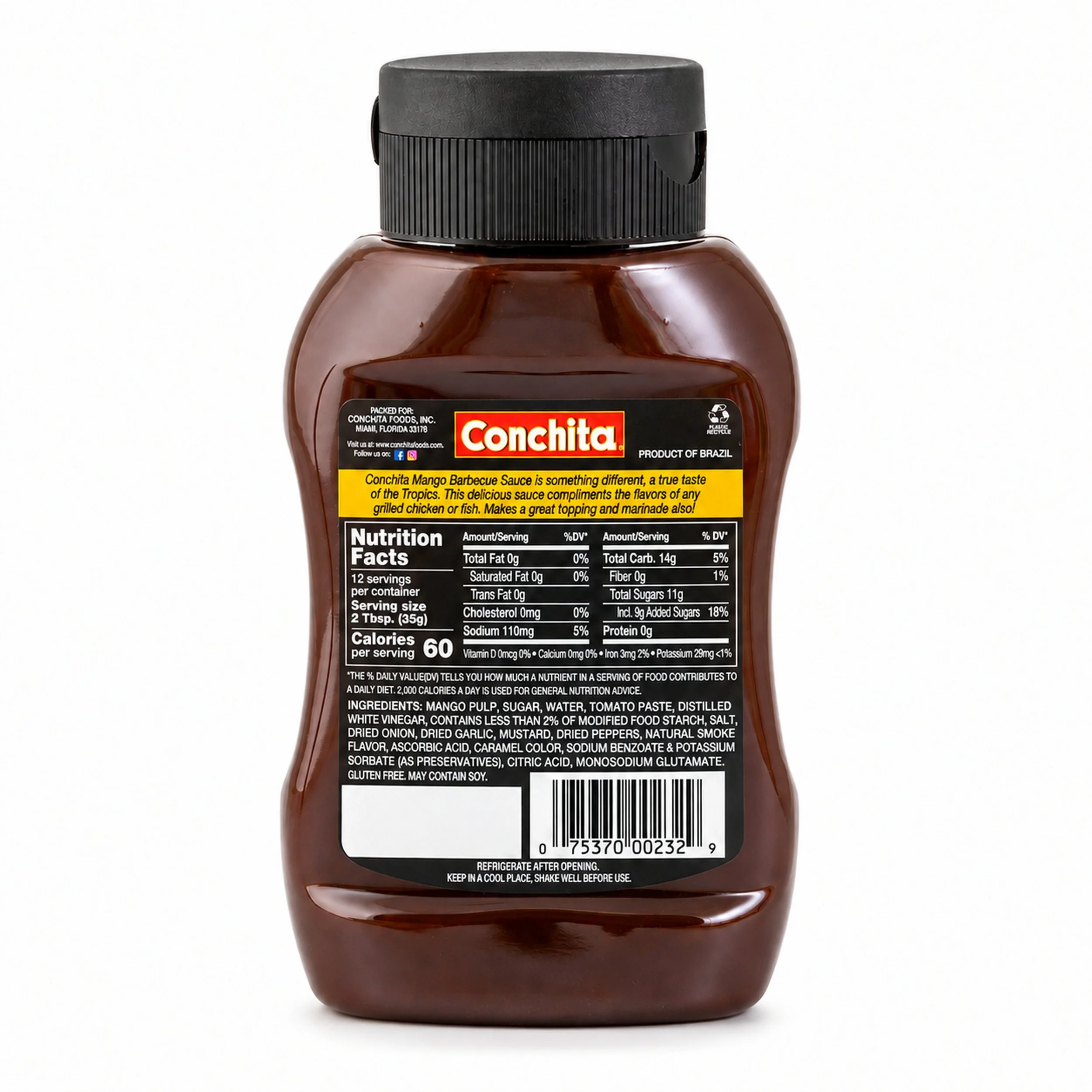Conchita Mango Barbecue Sauce (Salsa Barbacoa de Mango) 14.8 oz bottle, back label view