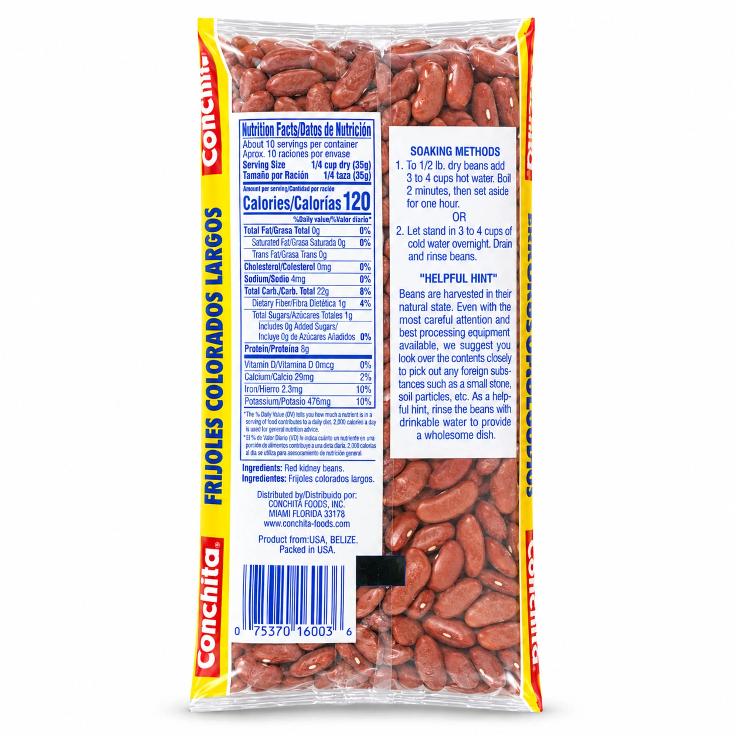 Conchita Red Kidney Beans (Frijoles Colorados) 12 oz dry bag, back label view