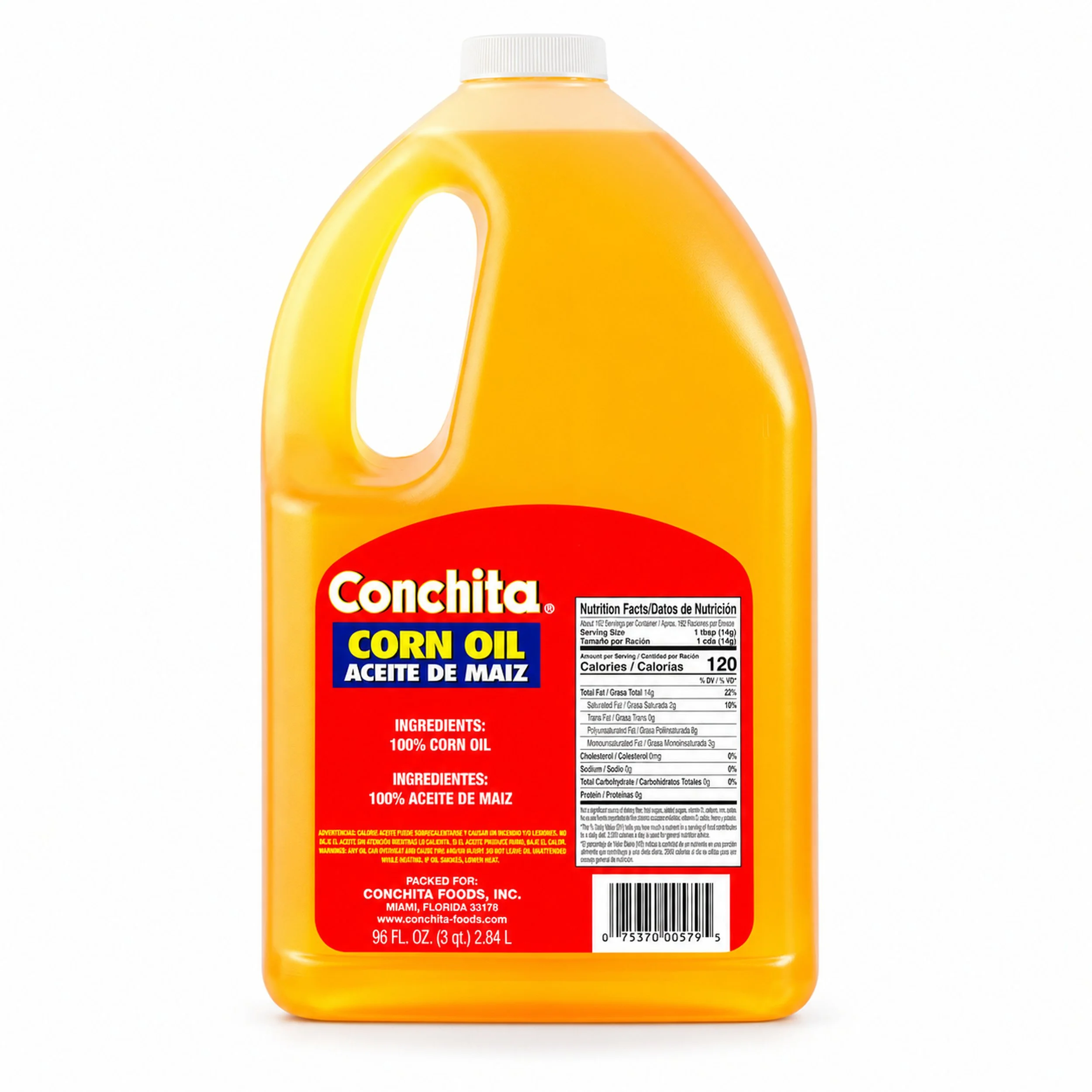 Conchita Corn Oil (Aceite de Maíz) 96 fl oz jug, back label view