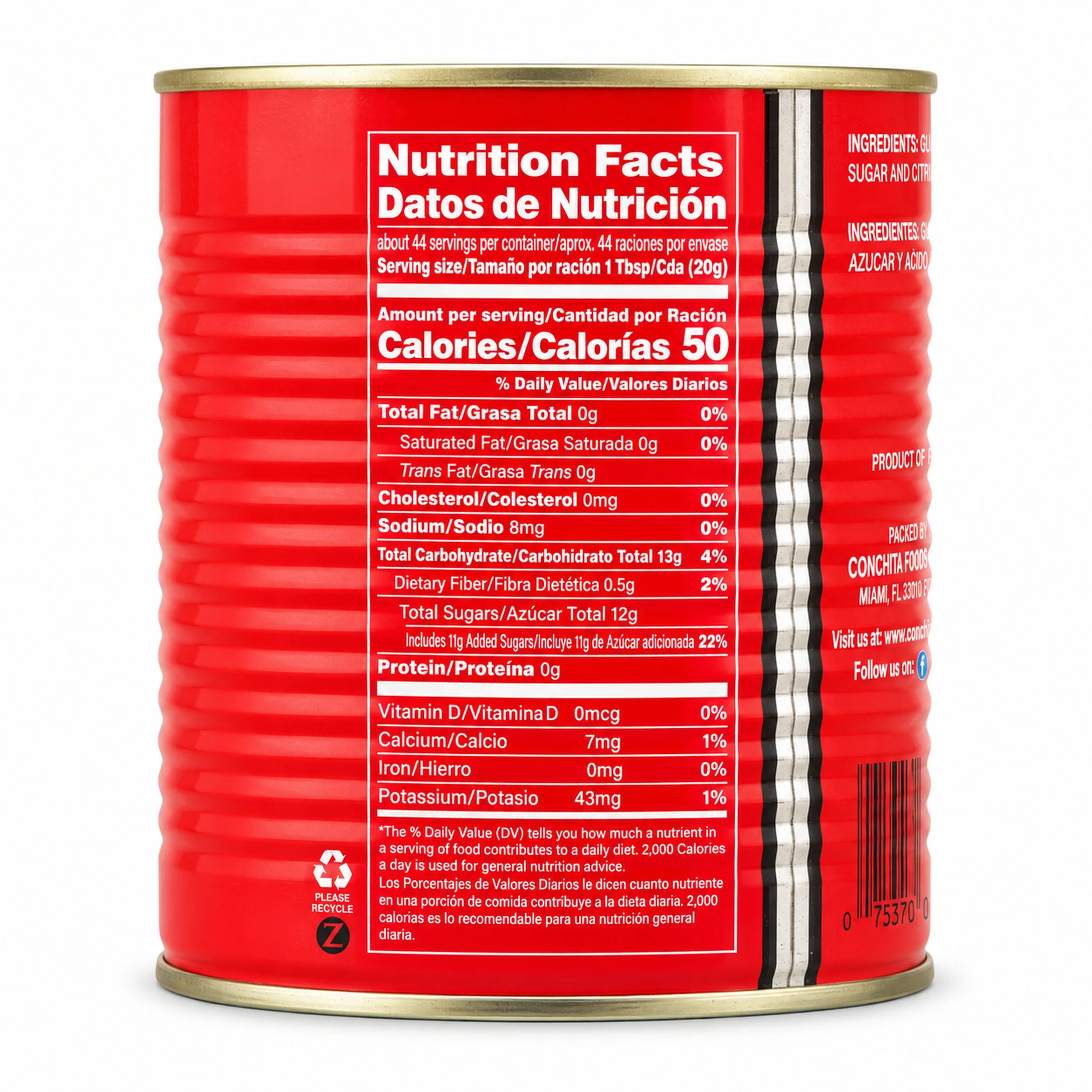 Conchita Guava Marmalade (Mermelada de Guayaba) 32 oz can, nutrition facts side view