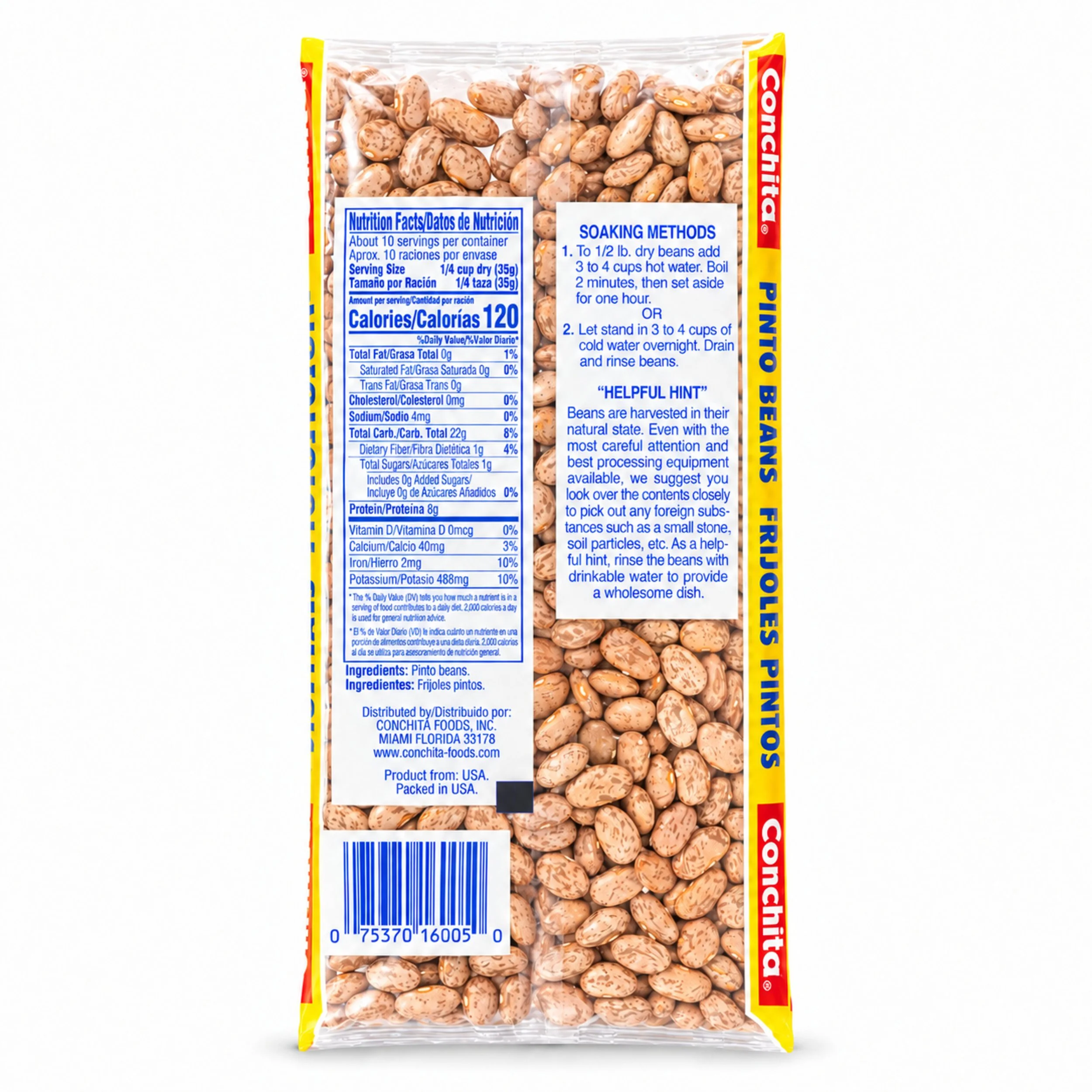 Conchita Pinto Beans (Frijoles Pintos) 12 oz dry bag, back label view