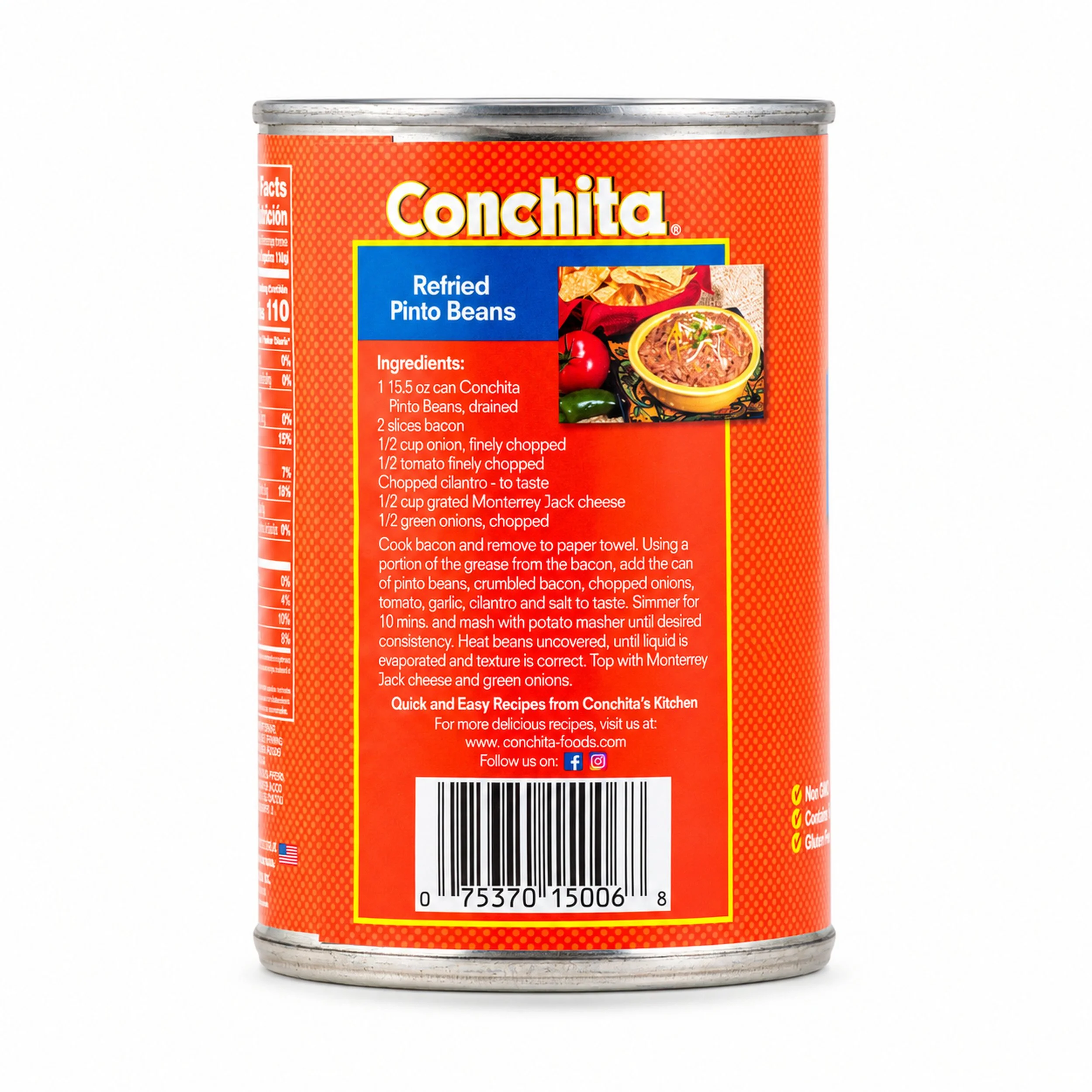 Conchita Pinto Beans (Frijoles Pintos) 15.5 oz can, back label view