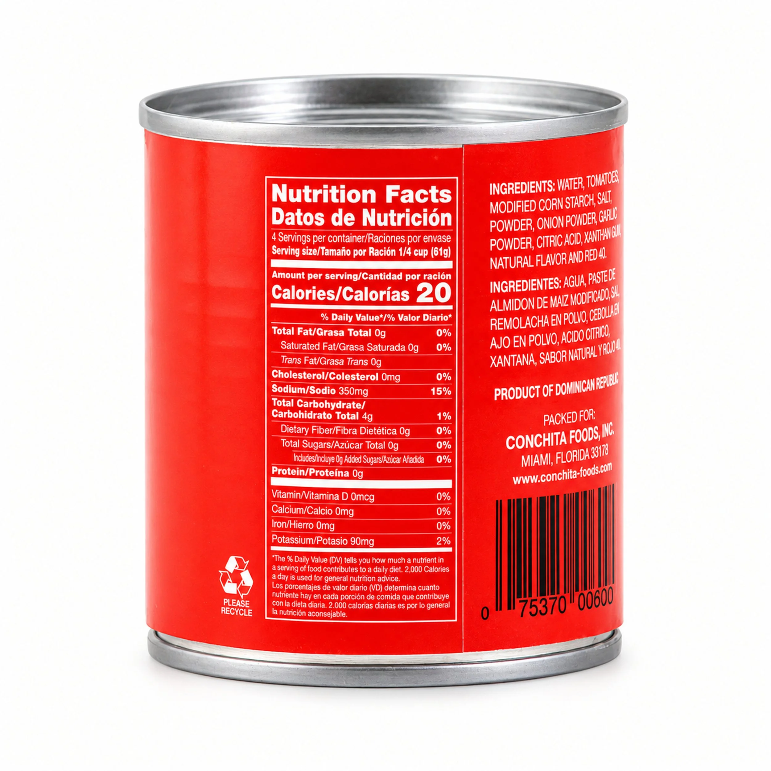 Conchita Tomato Sauce (Salsa de Tomate) 8 oz can, back label view