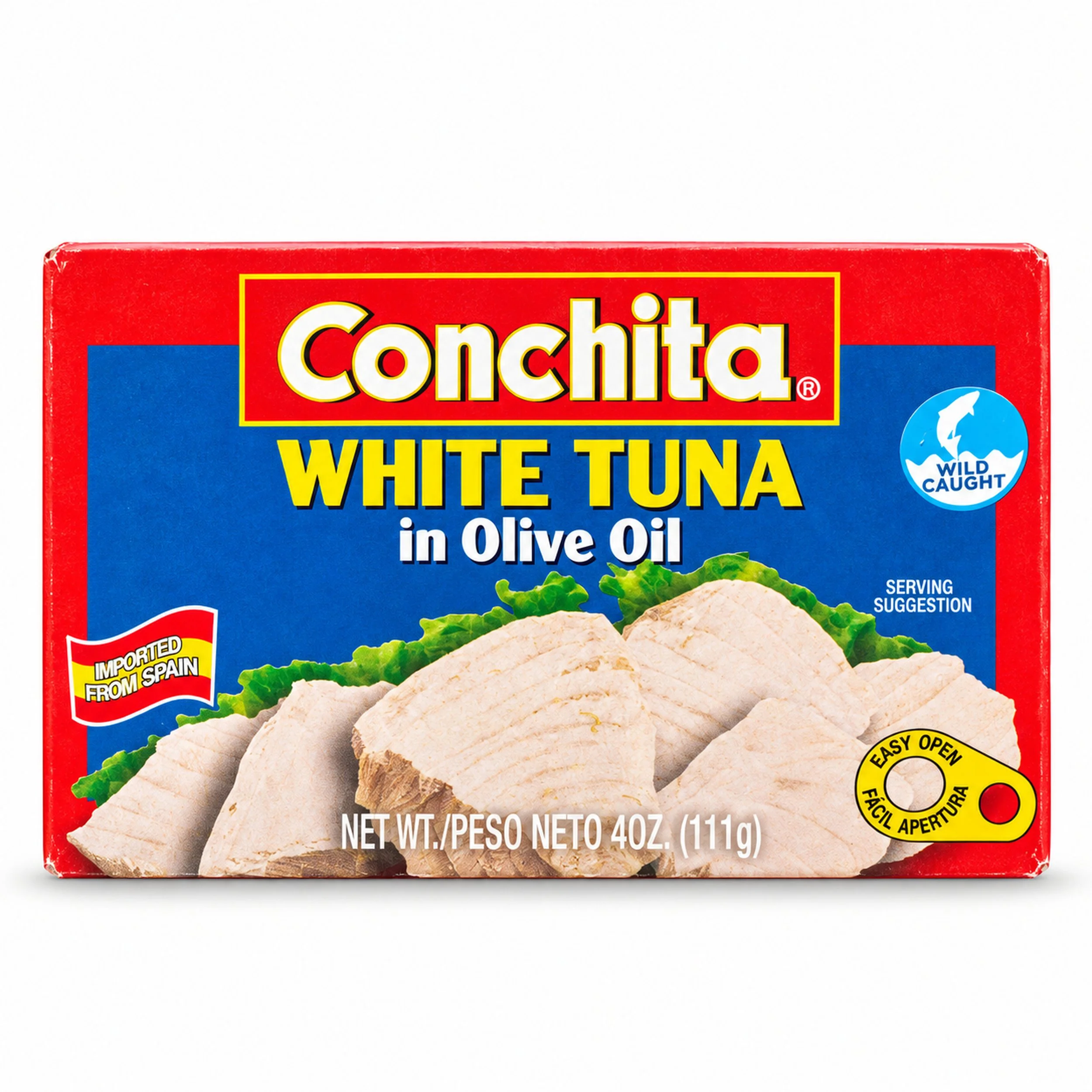 Conchita White Tuna in Olive Oil (Atún Blanco en Aceite de Oliva) 4 oz box, front view