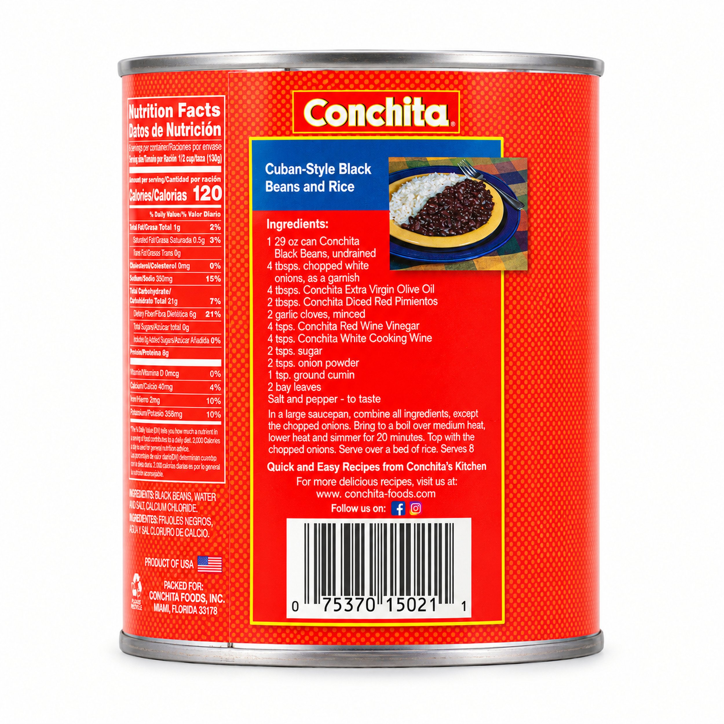Conchita Black Beans (Frijoles Negros) 29 oz can, back label view