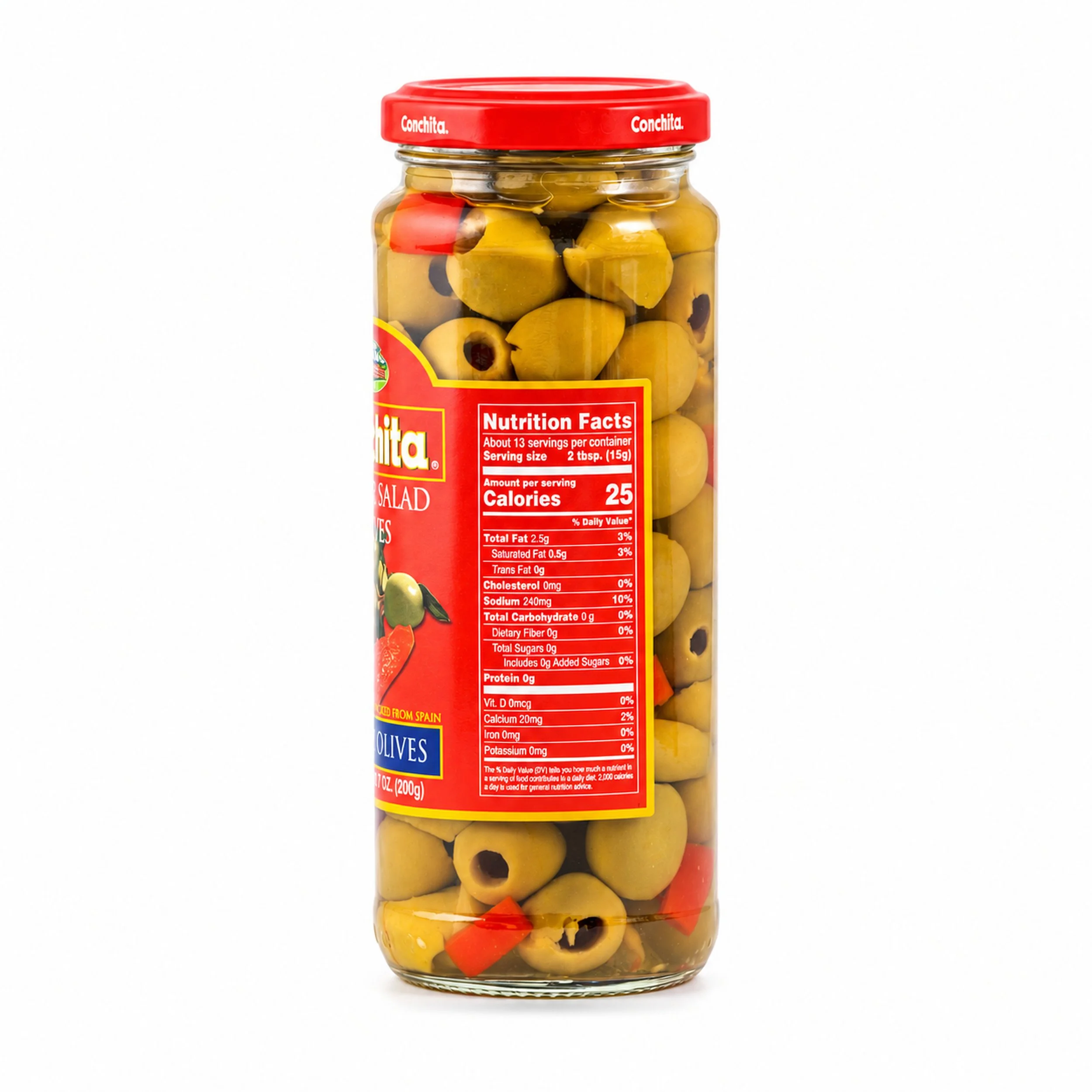 Conchita Spanish Salad Olives (Aceitunas para Ensalada) 7 oz drained, side view