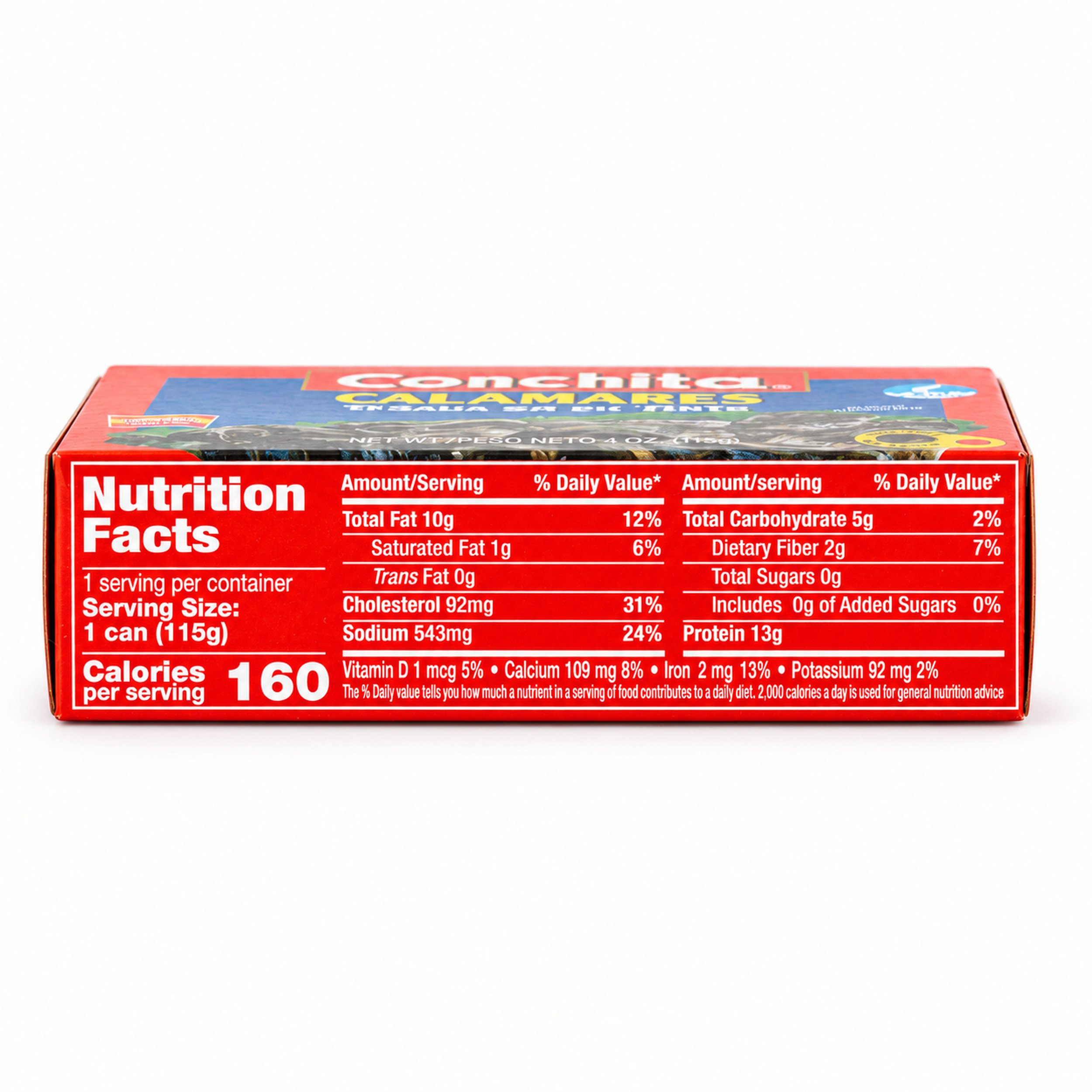 Conchita Squid in Their Own Ink (Calamares en su Tinta) 4 oz box, nutrition facts side view