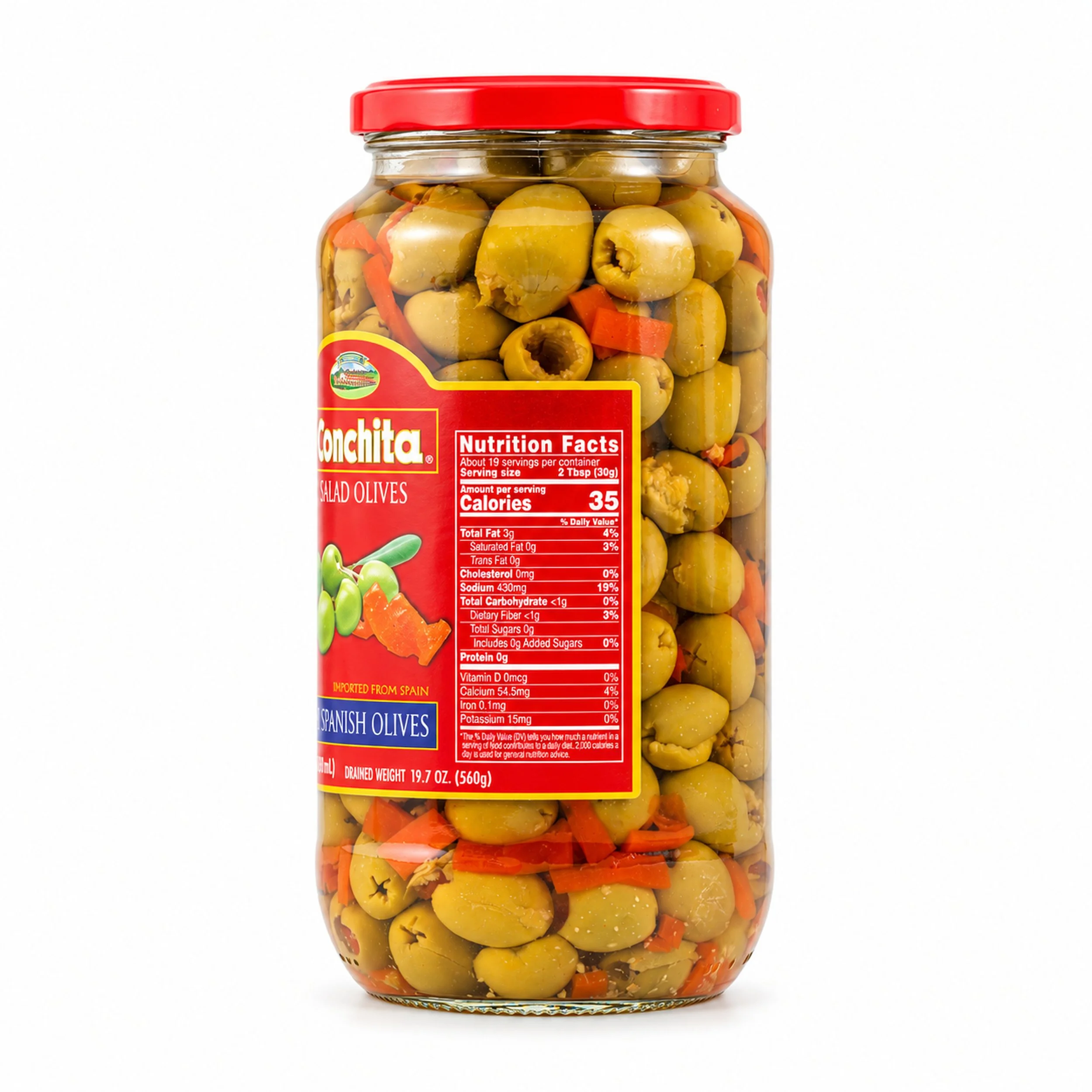 Conchita Spanish Salad Olives (Aceitunas para Ensalada) 31 oz, nutrition facts side view