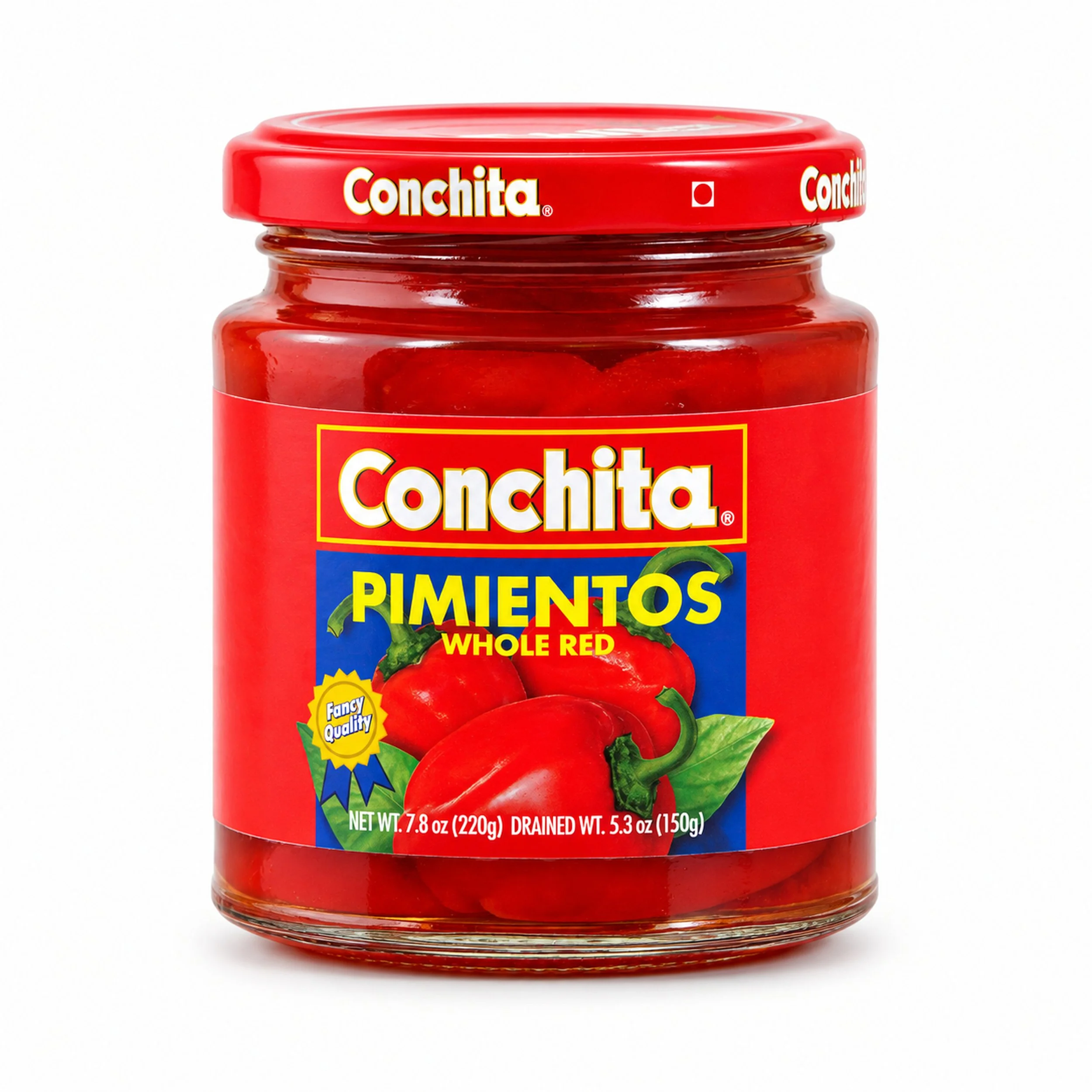 Conchita Fancy Whole Red Pimientos (Pimentos) 7.5 oz glass jar, front label view