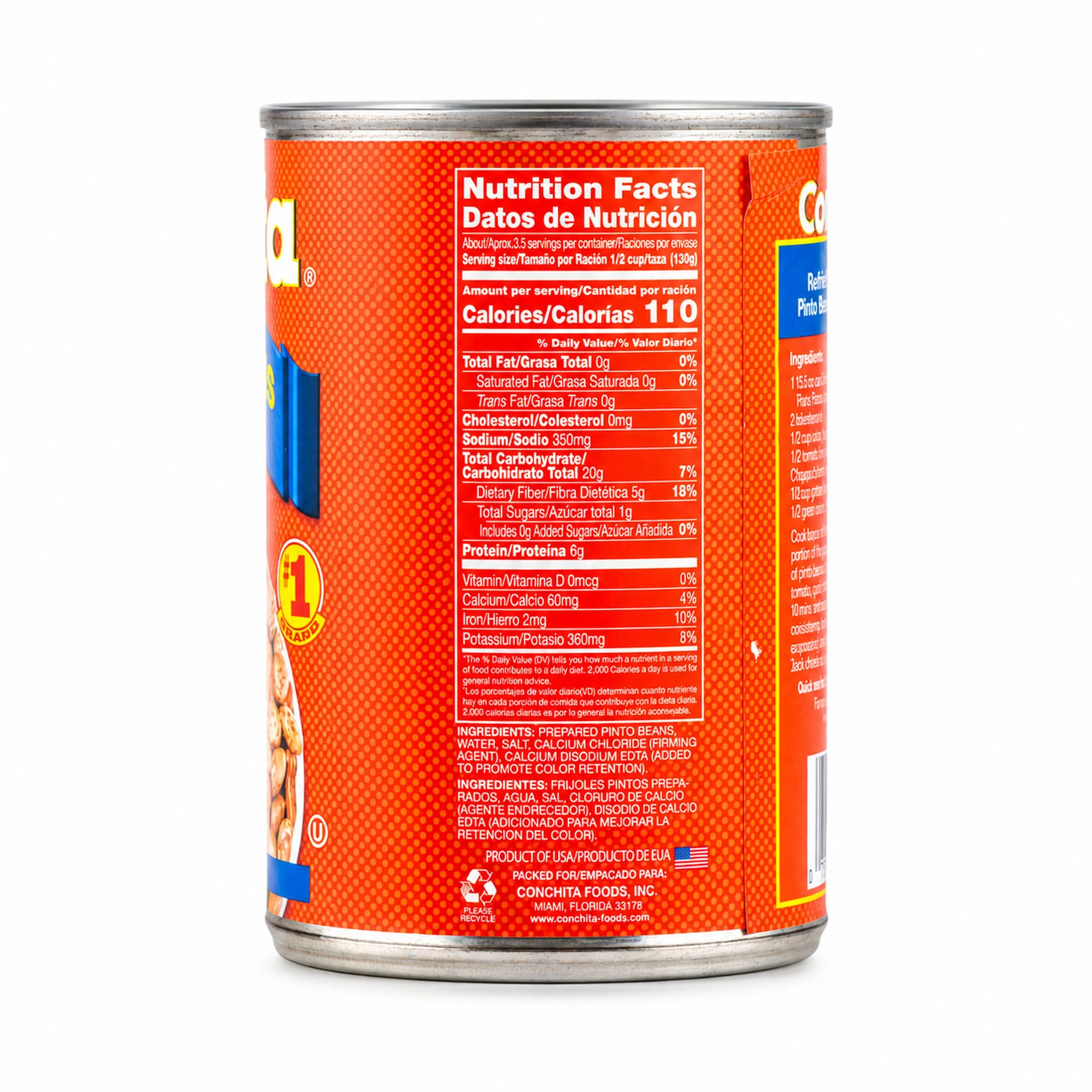 Conchita Pinto Beans (Frijoles Pintos) 15.5 oz can, nutrition facts side view