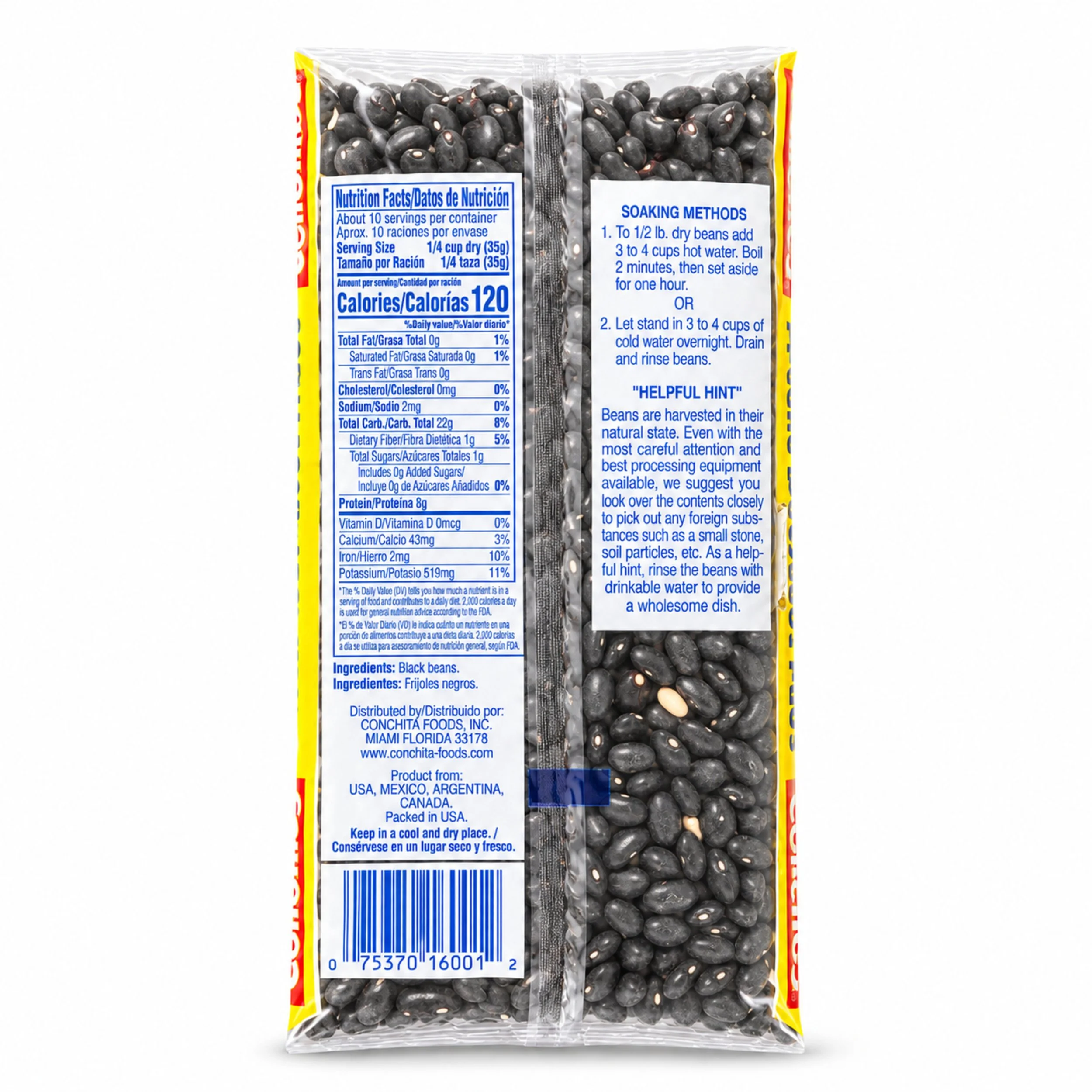 Conchita Black Beans (Frijoles Negros) 12 oz dry bag, back label view