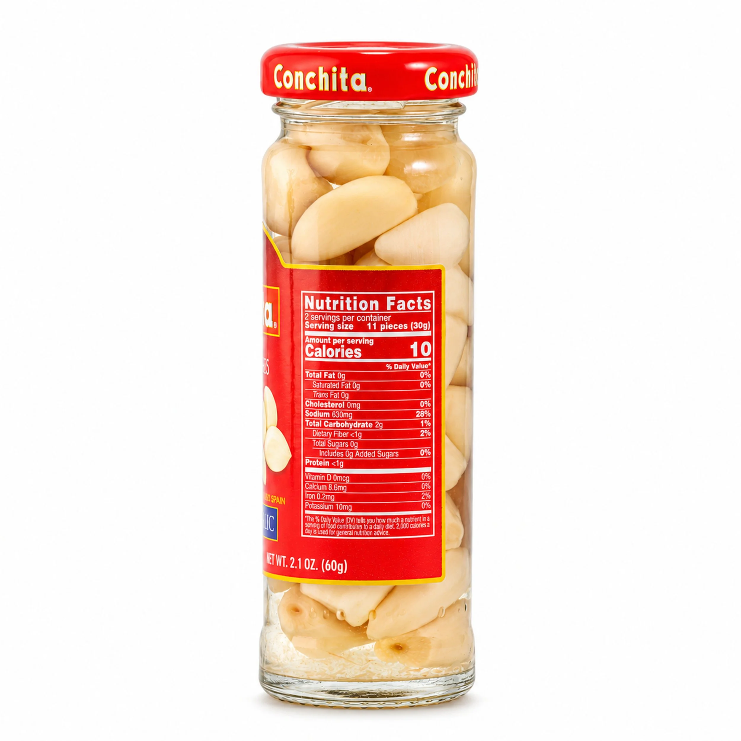 Conchita Pickled Spanish Garlic Cloves (Ajos) 3.5 oz jar, back label view