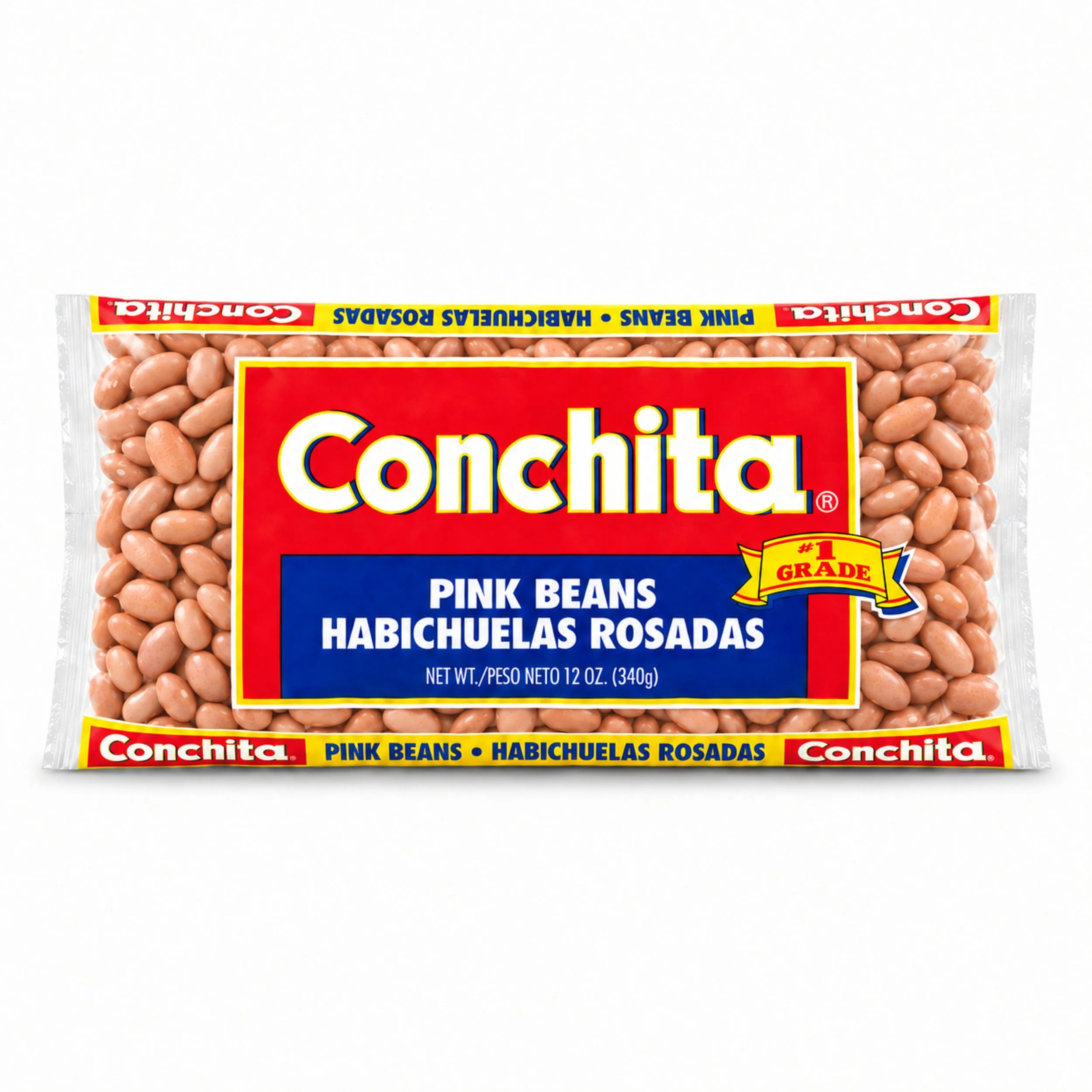 Conchita Pink Beans (Habichuelas Rosadas) 12 oz bag, front view