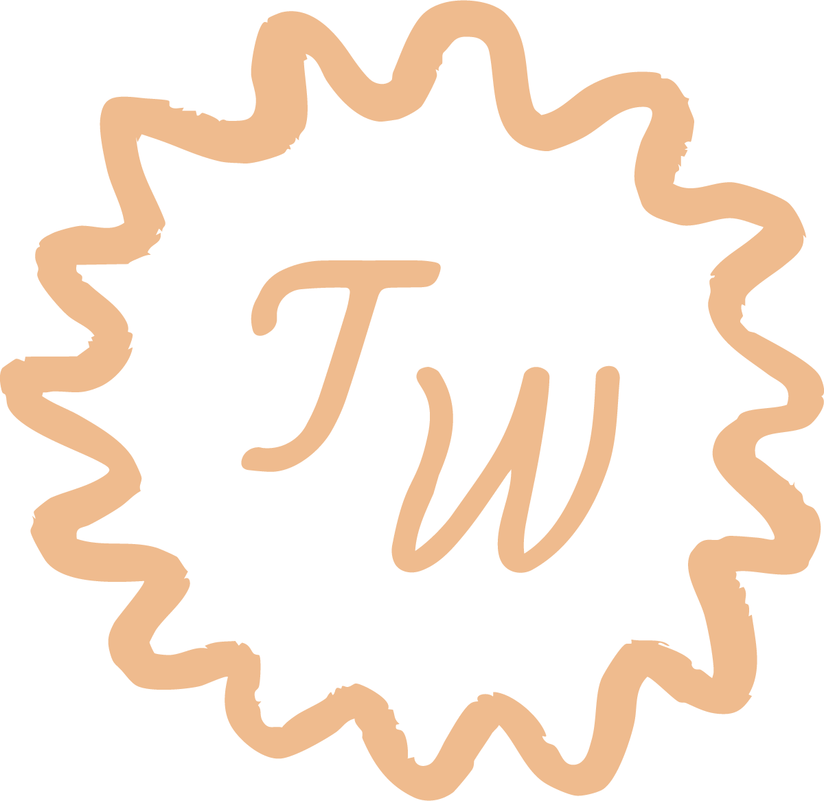 Stylized initials 'TW' inside a decorative, orange wavy border