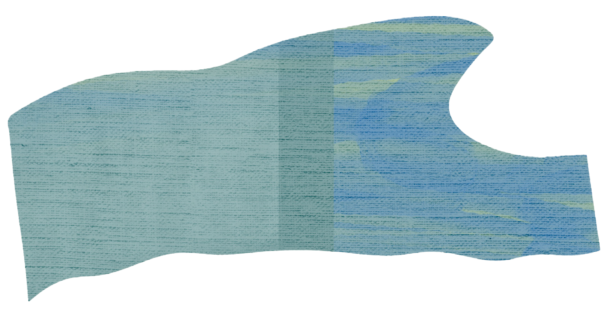 Hand-drawn, textured blue and green wave illustration.